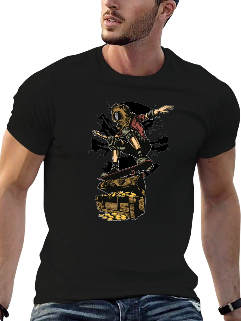 Skateboarding Diver on Treasure T-Shirt