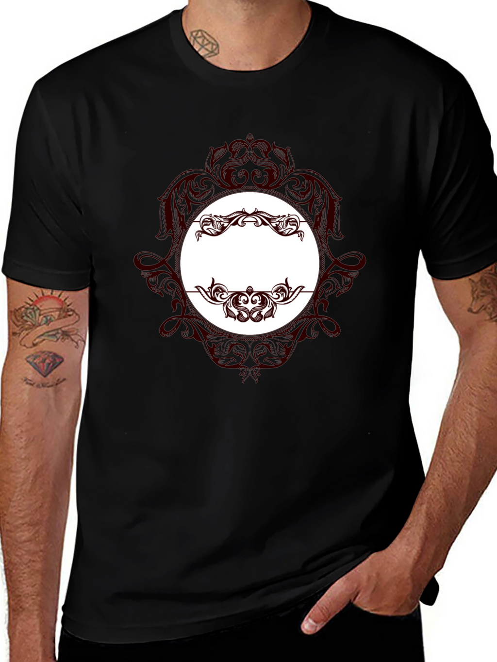 Elegant Black T-Shirt with Ornate Design