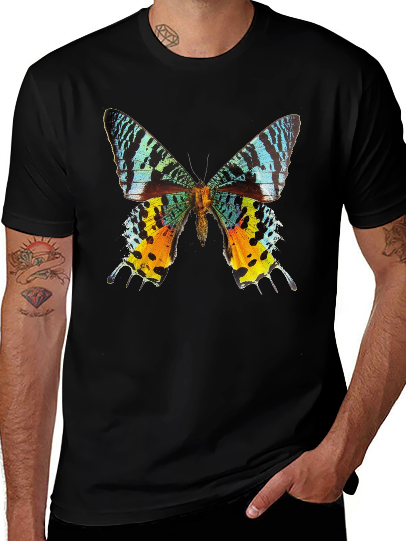 Butterfly Graphic Tee - Black Cotton T-Shirt