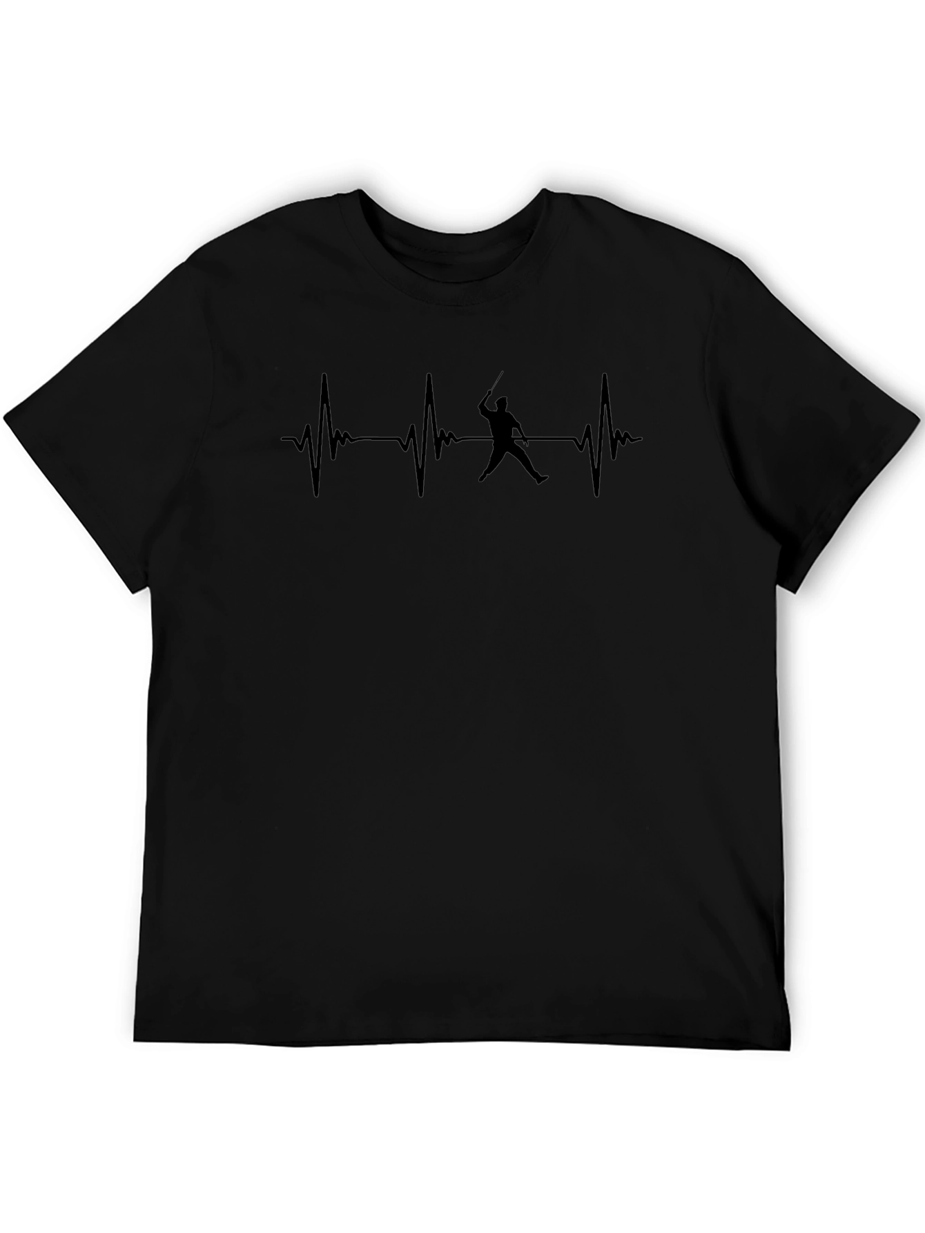 Fencing Heartbeat T-Shirt - Black Graphic Tee