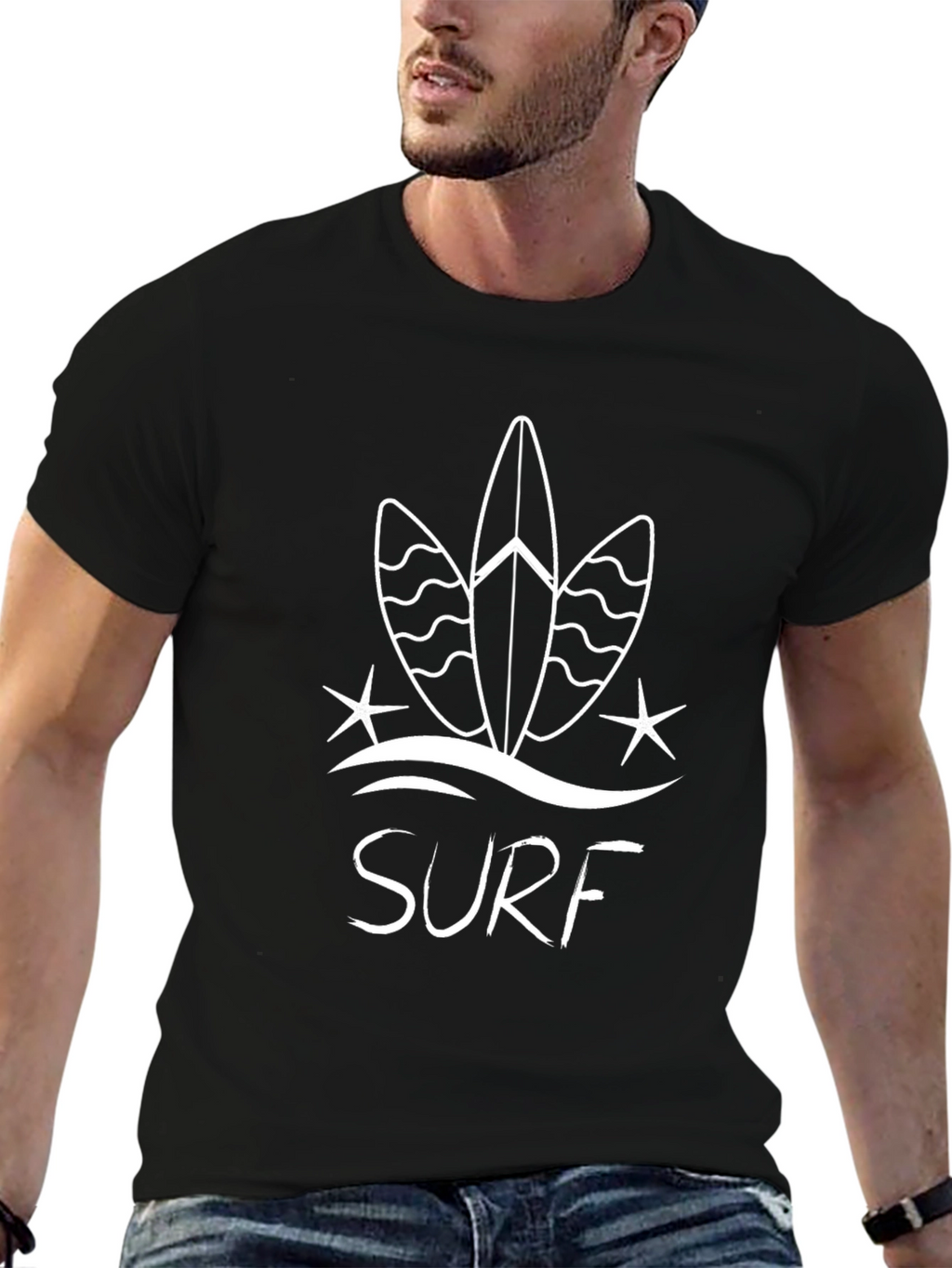 Surfboard Graphic Tee - Black Cotton T-Shirt