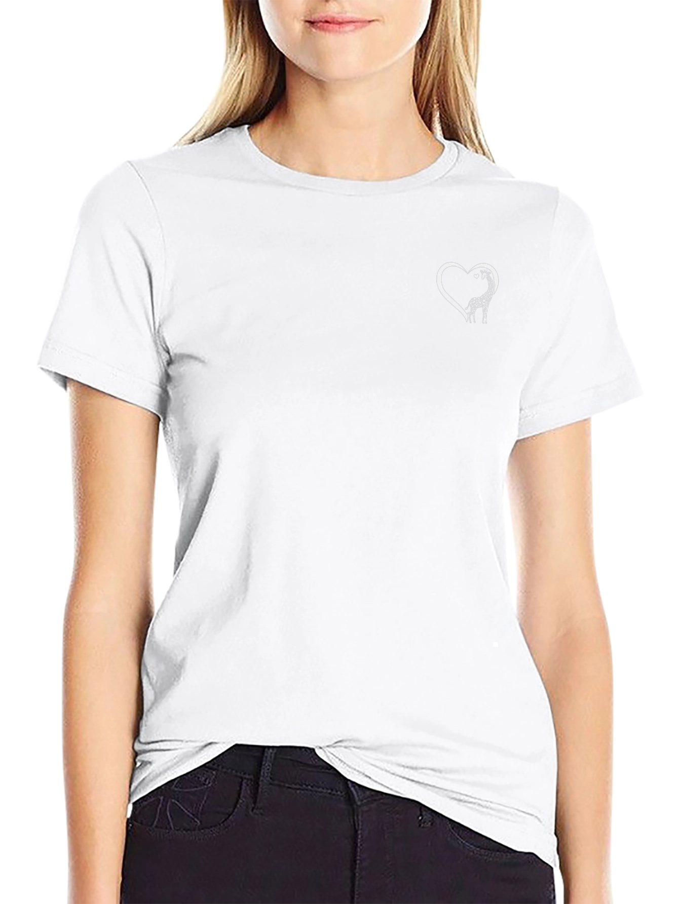 Giraffe Heart Graphic Tee - Black Cotton Blend T-Shirt