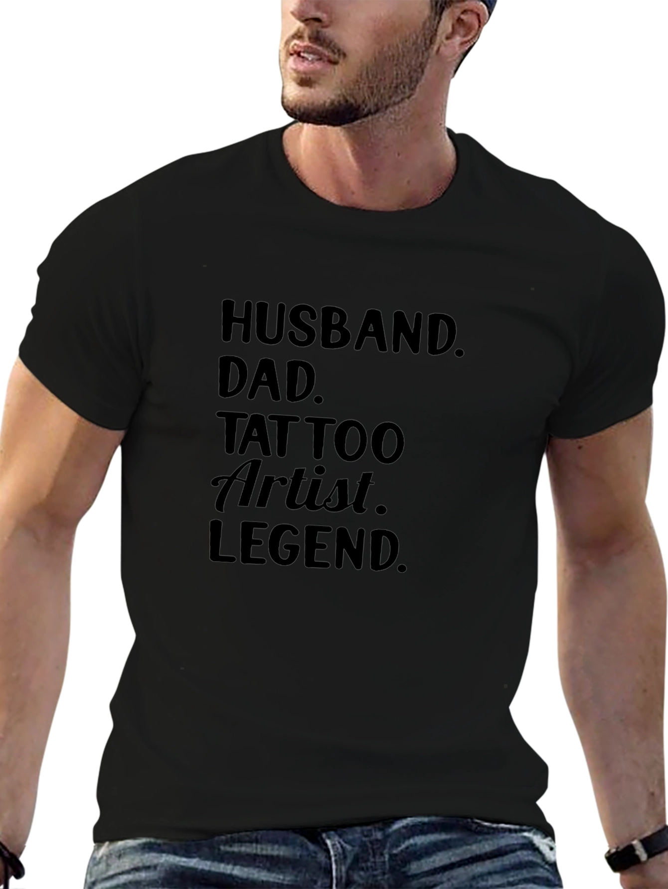 Husband Dad Tattoo Artist Legend Black T-Shirt