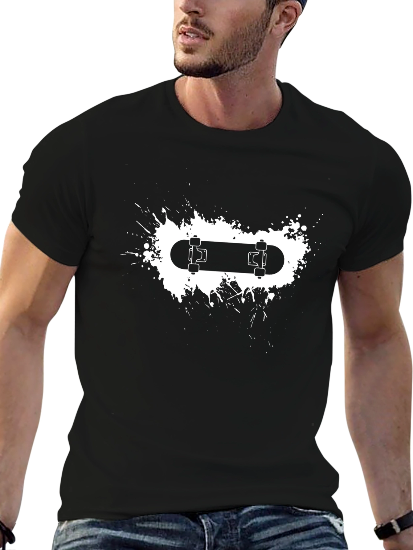 Skateboard Graphic Tee - Black Cotton Blend