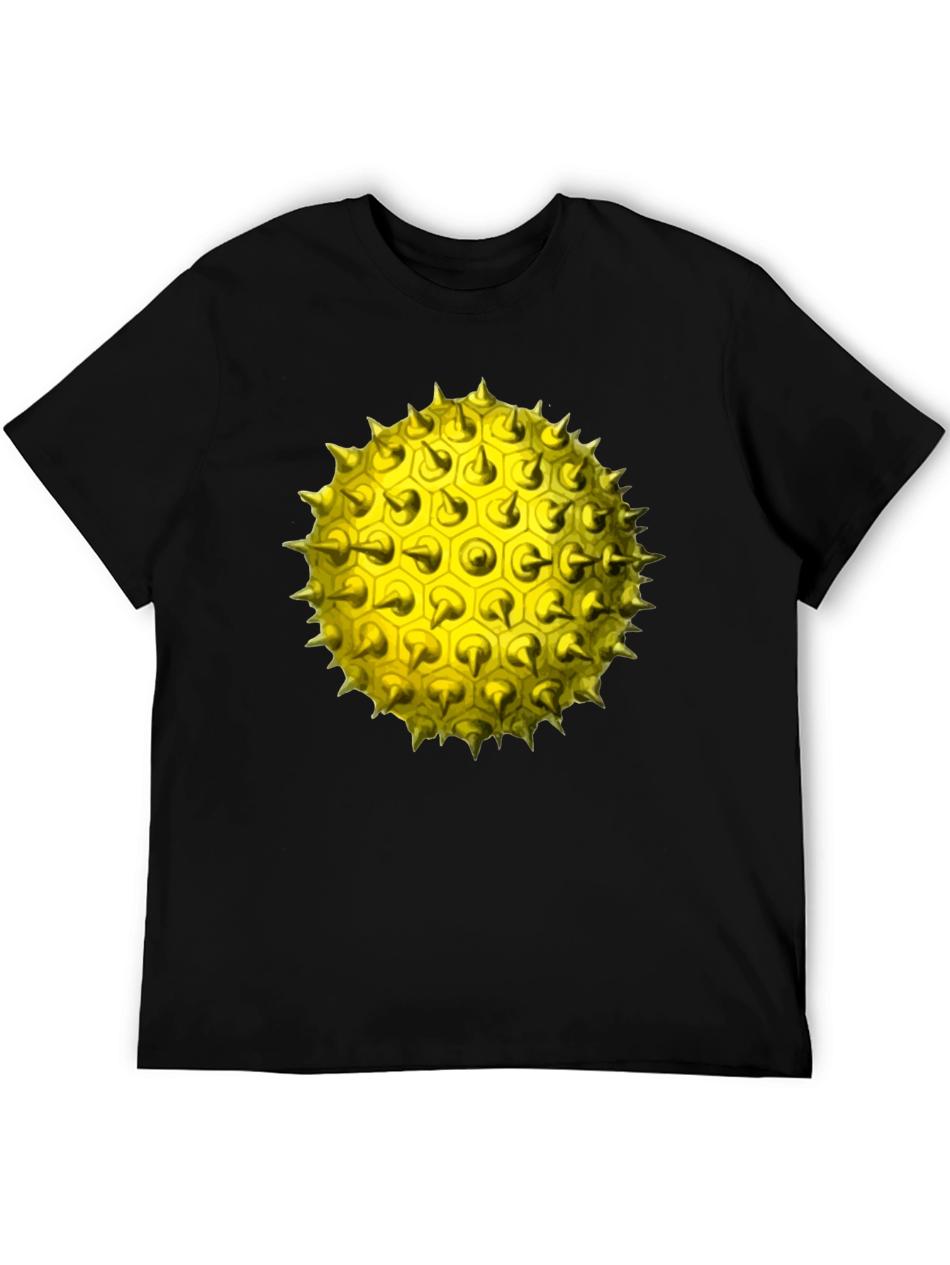 Spiky Yellow Orb Graphic Tee - Modern Black T-Shirt