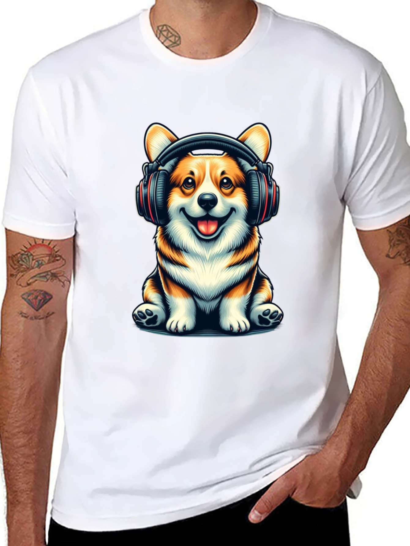 Corgi Headphones Graphic T-Shirt