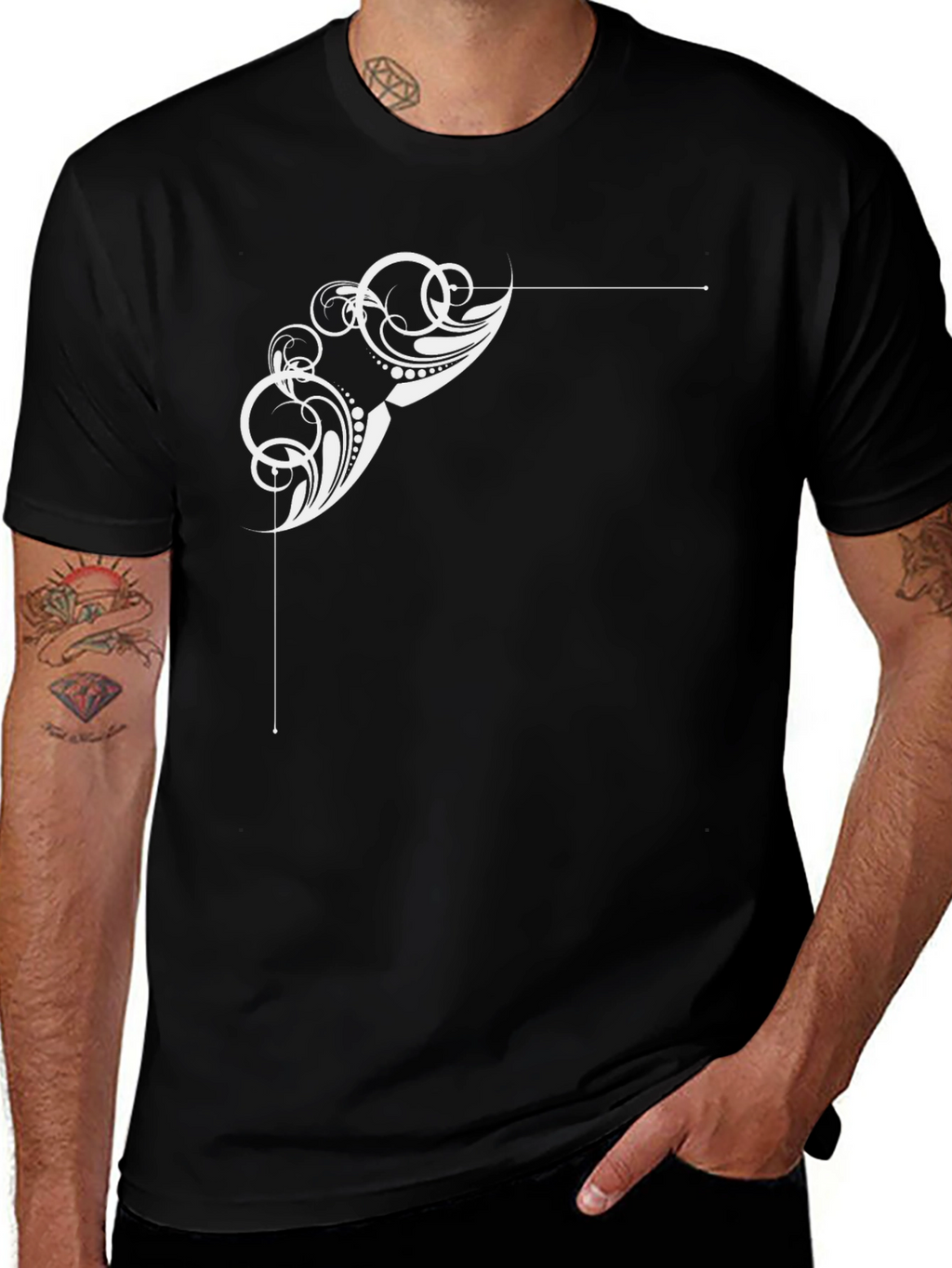 Stylish Black T-Shirt with Abstract White Design