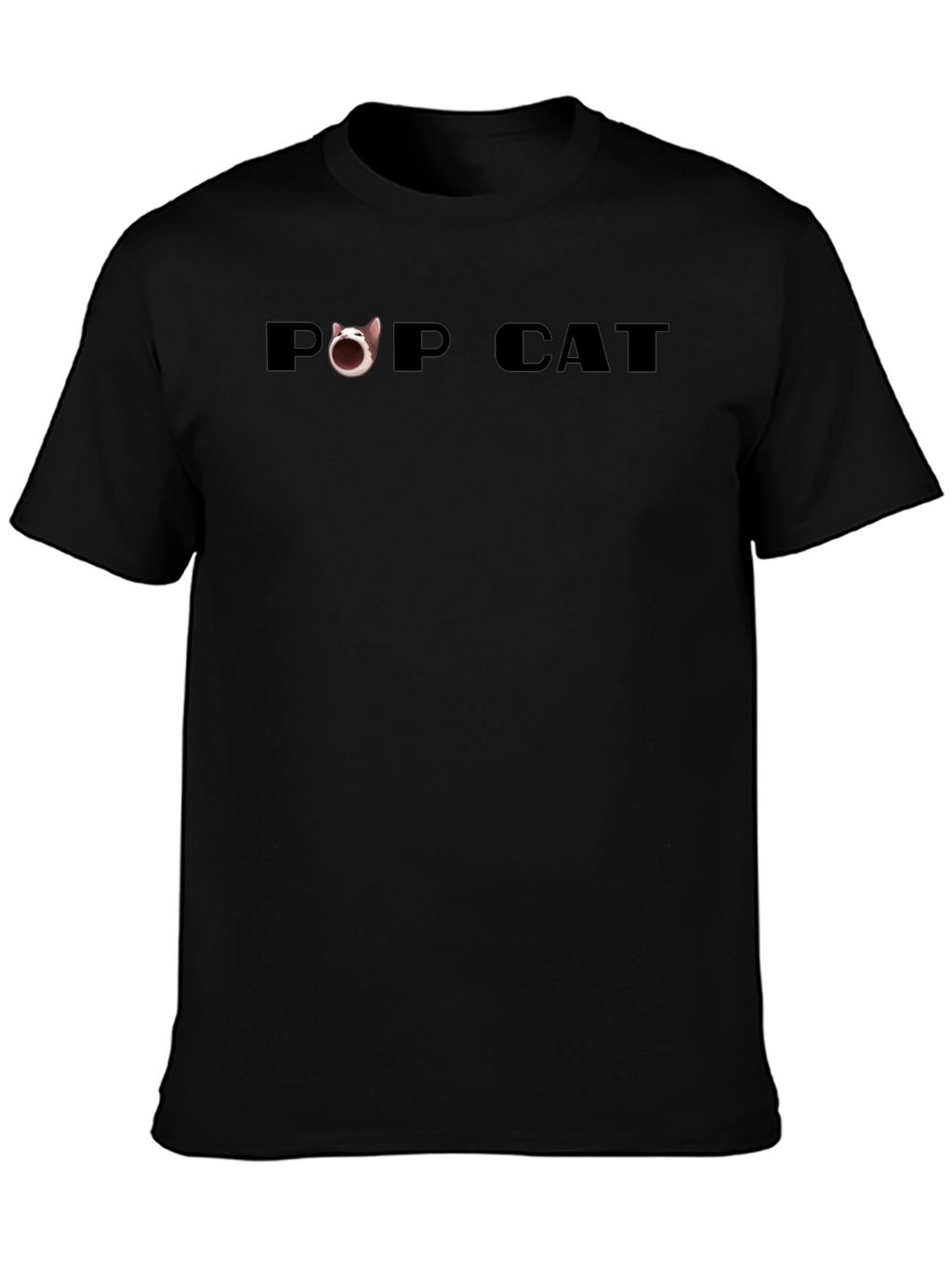 Pop Cat Graphic Tee - Black Cotton Casual Shirt