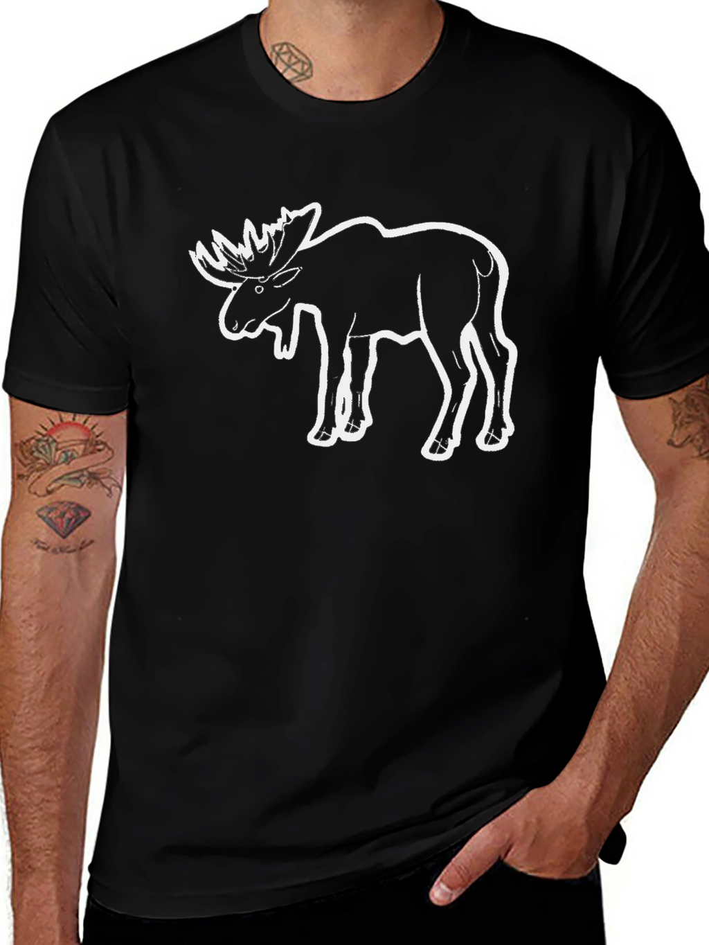 Moose Graphic Tee - Black Cotton Casual T-Shirt