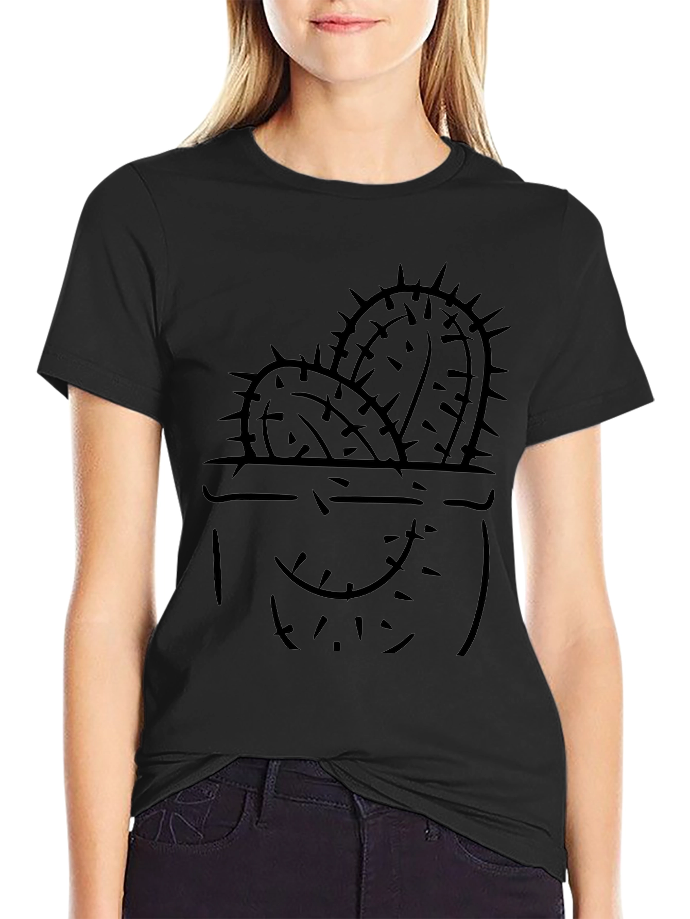 Cactus Graphic Tee - Black Cotton Casual Shirt