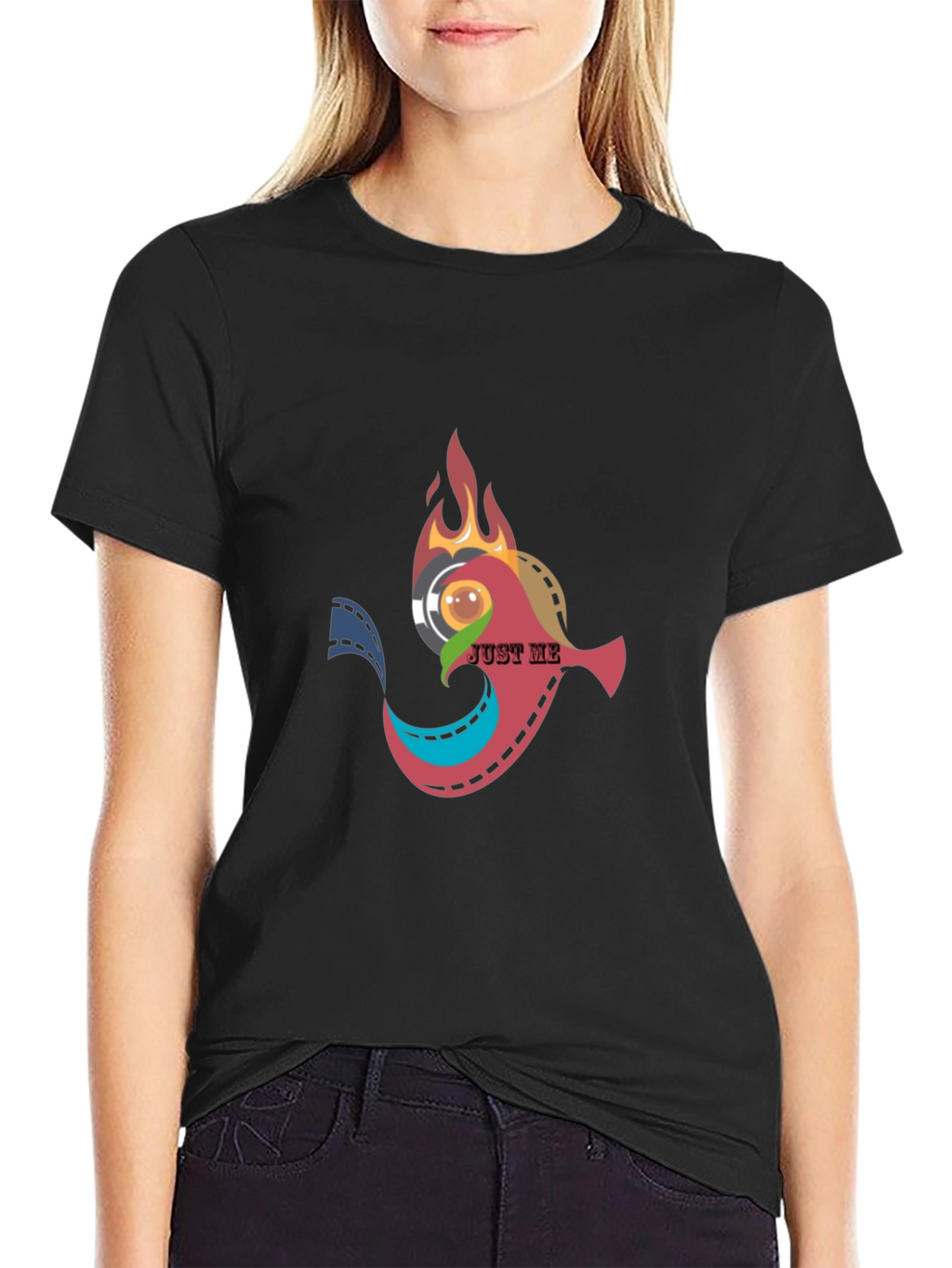 Artsy Black T-Shirt: Film & Flames Design