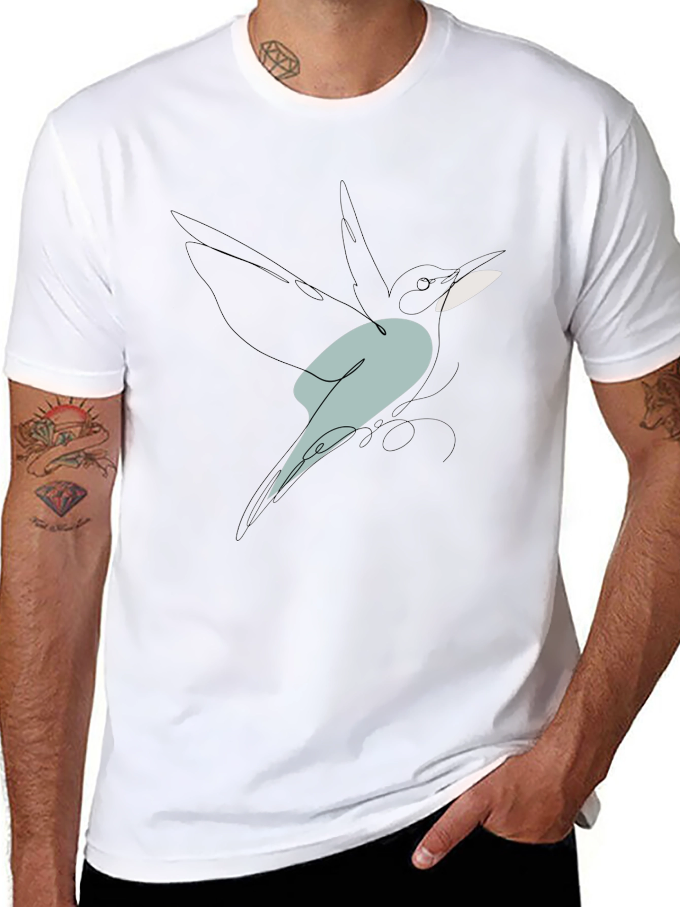 Abstract Bird Line Art Graphic Tee - Black