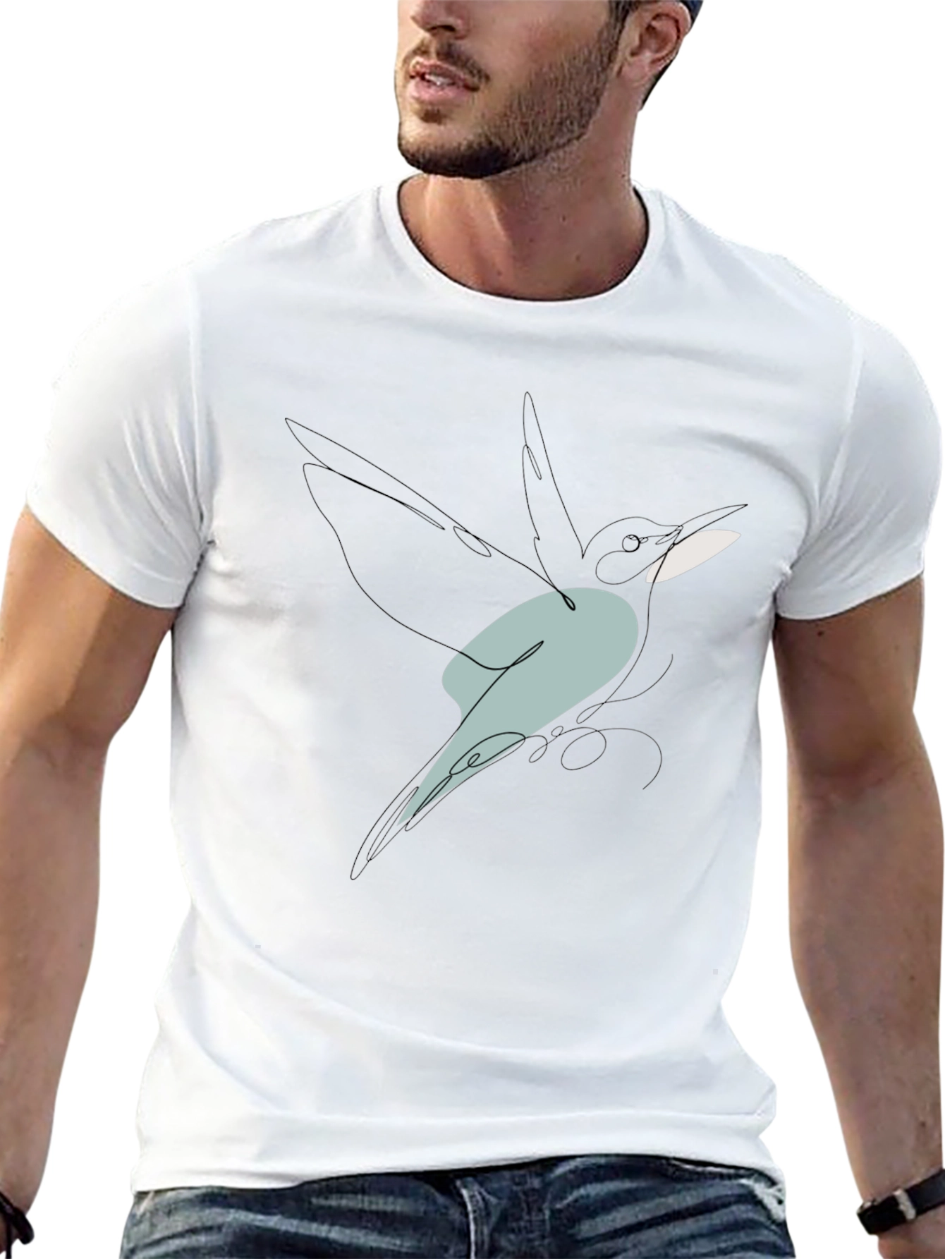 Abstract Bird Line Art Graphic Tee - Black