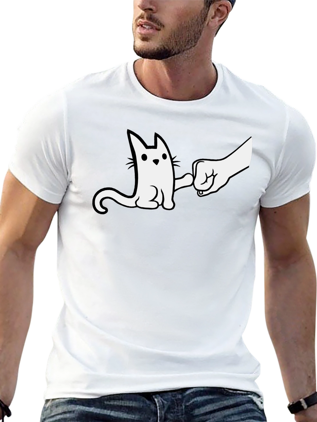 Cat Fist Bump Graphic T-Shirt - Cool & Casual