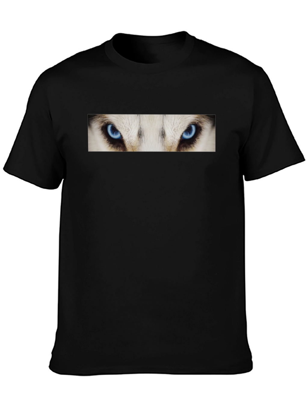 Black T-Shirt with Striking Wolf Eyes Graphic Print