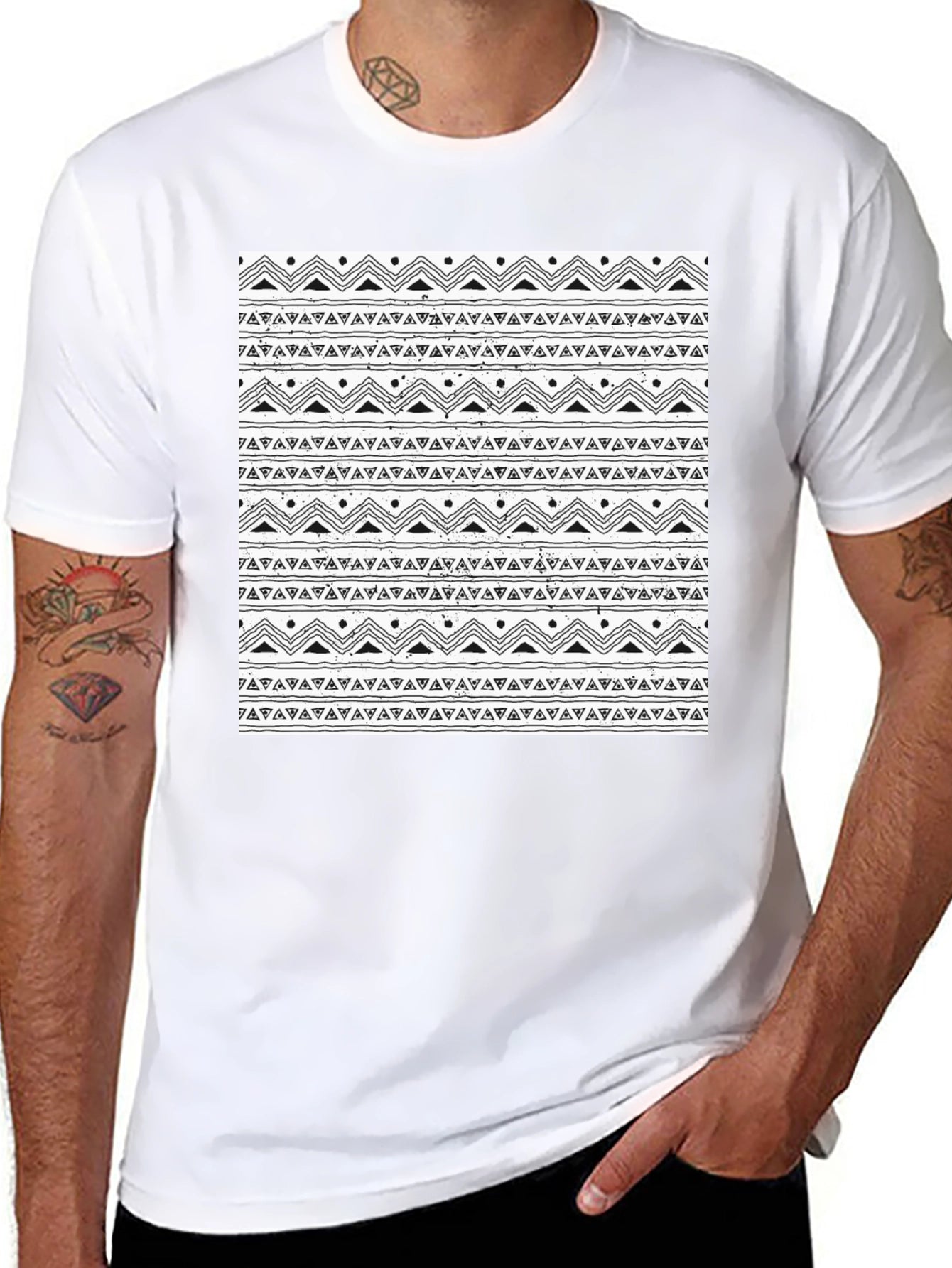 Black Tee with Tribal Pattern
