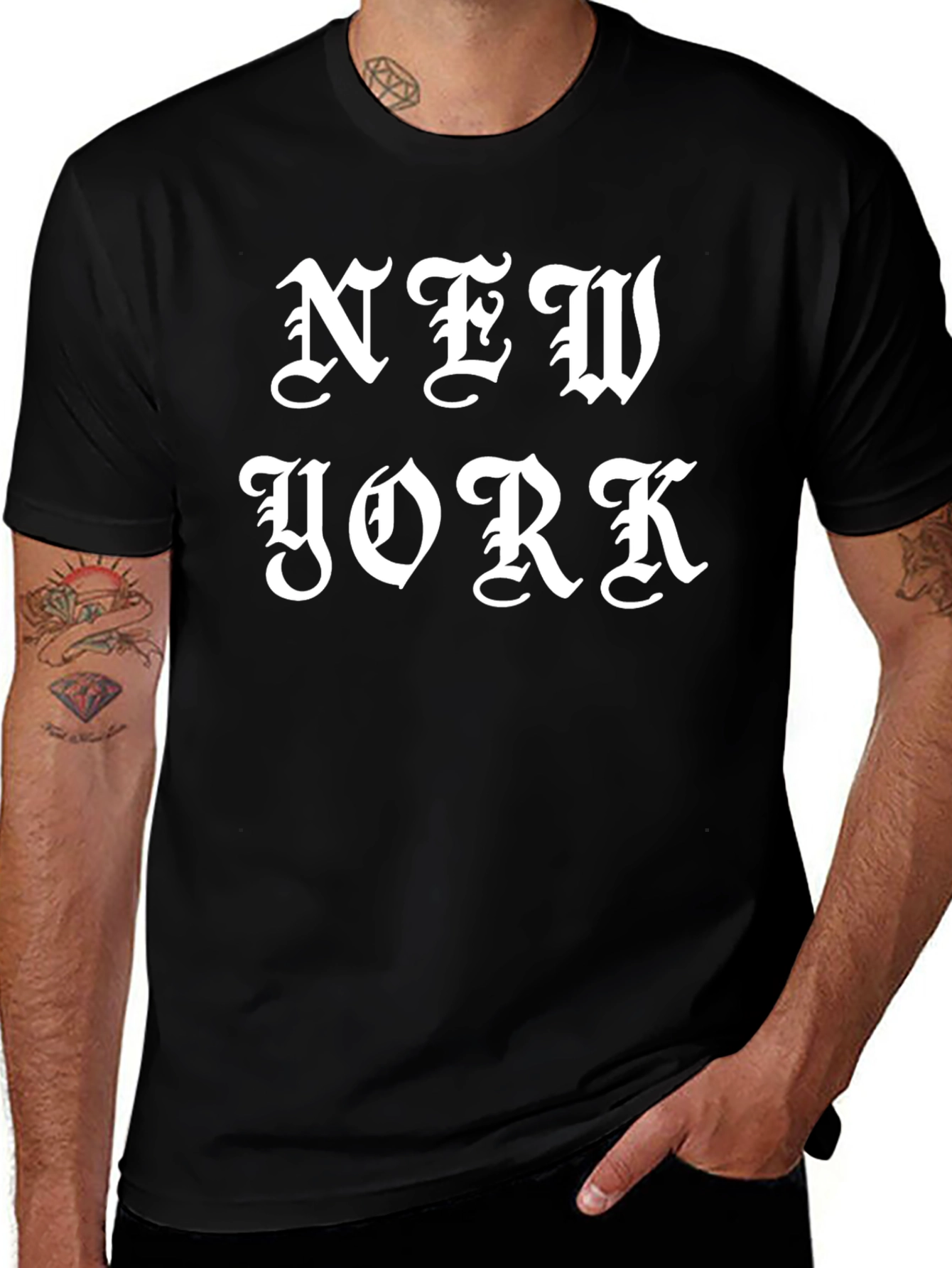 New York Gothic Text Black T-Shirt