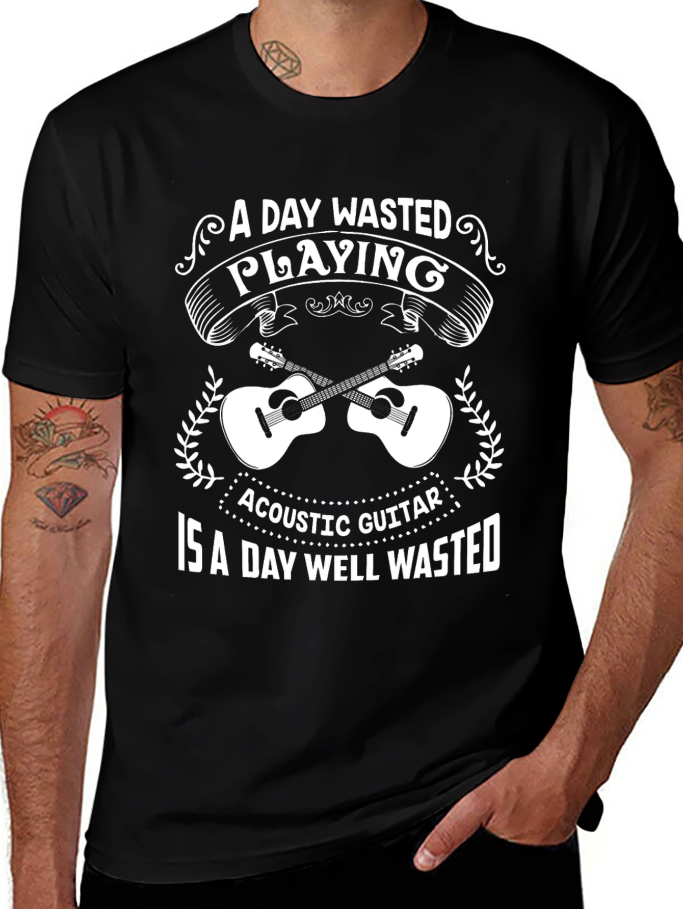 Acoustic Guitar Fan T-Shirt - Wasted Playing is Well Wasted