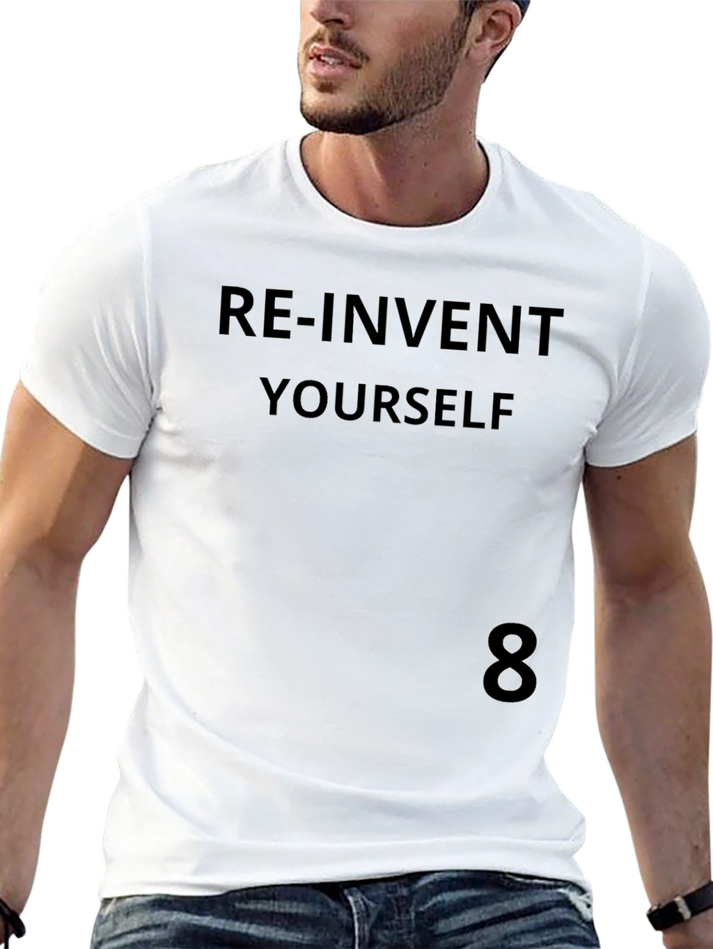 Re-Invent Yourself Black Graphic Tee - Inspirational Design