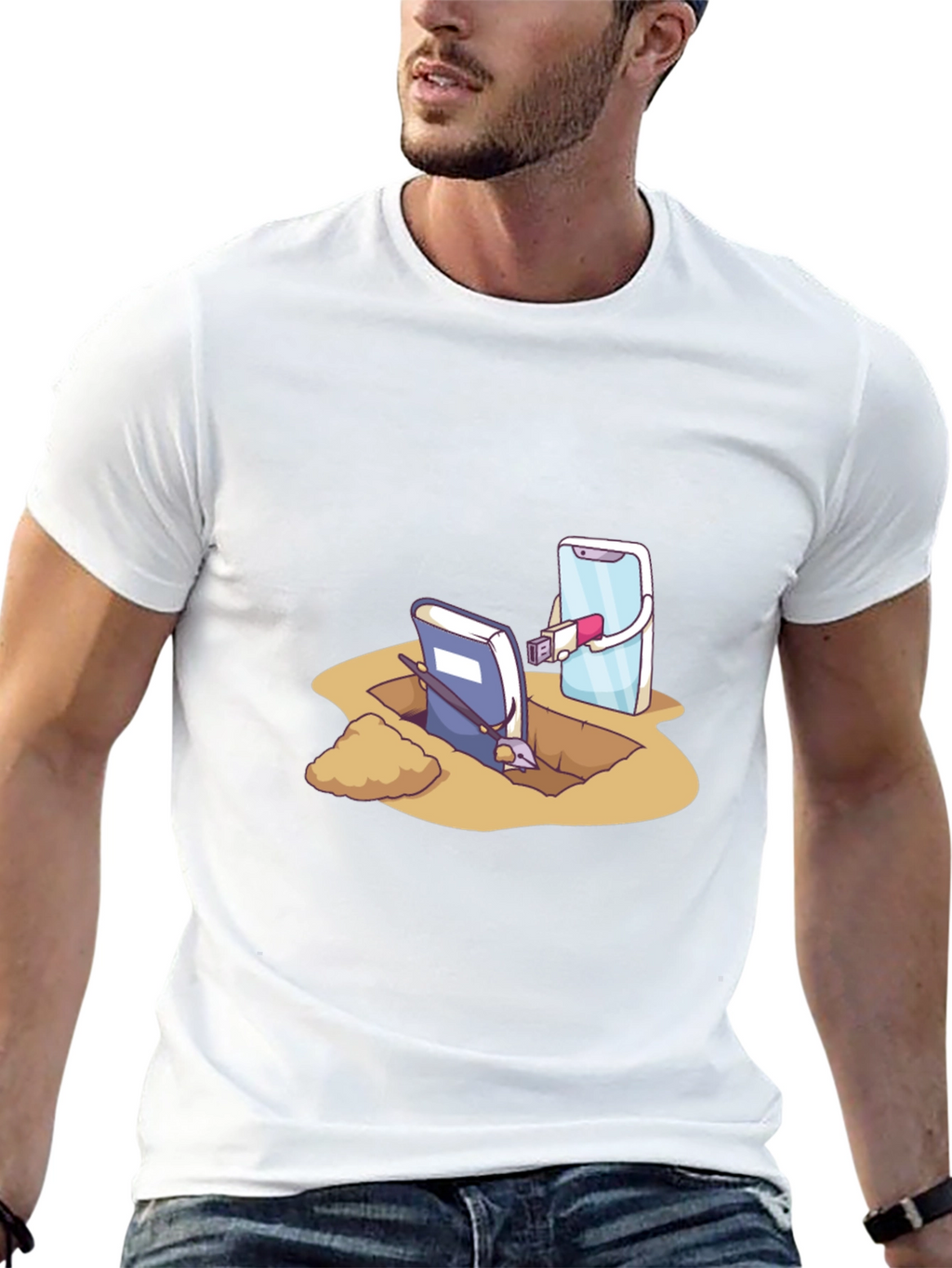 Funny Tech vs Tradition Black T-Shirt
