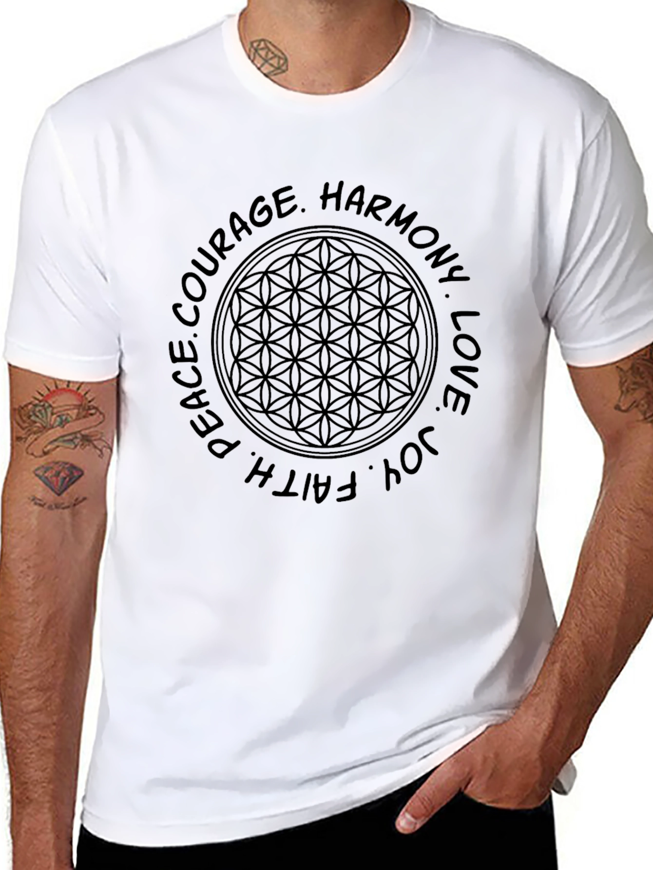 Peace Love Harmony Graphic T-Shirt - Black