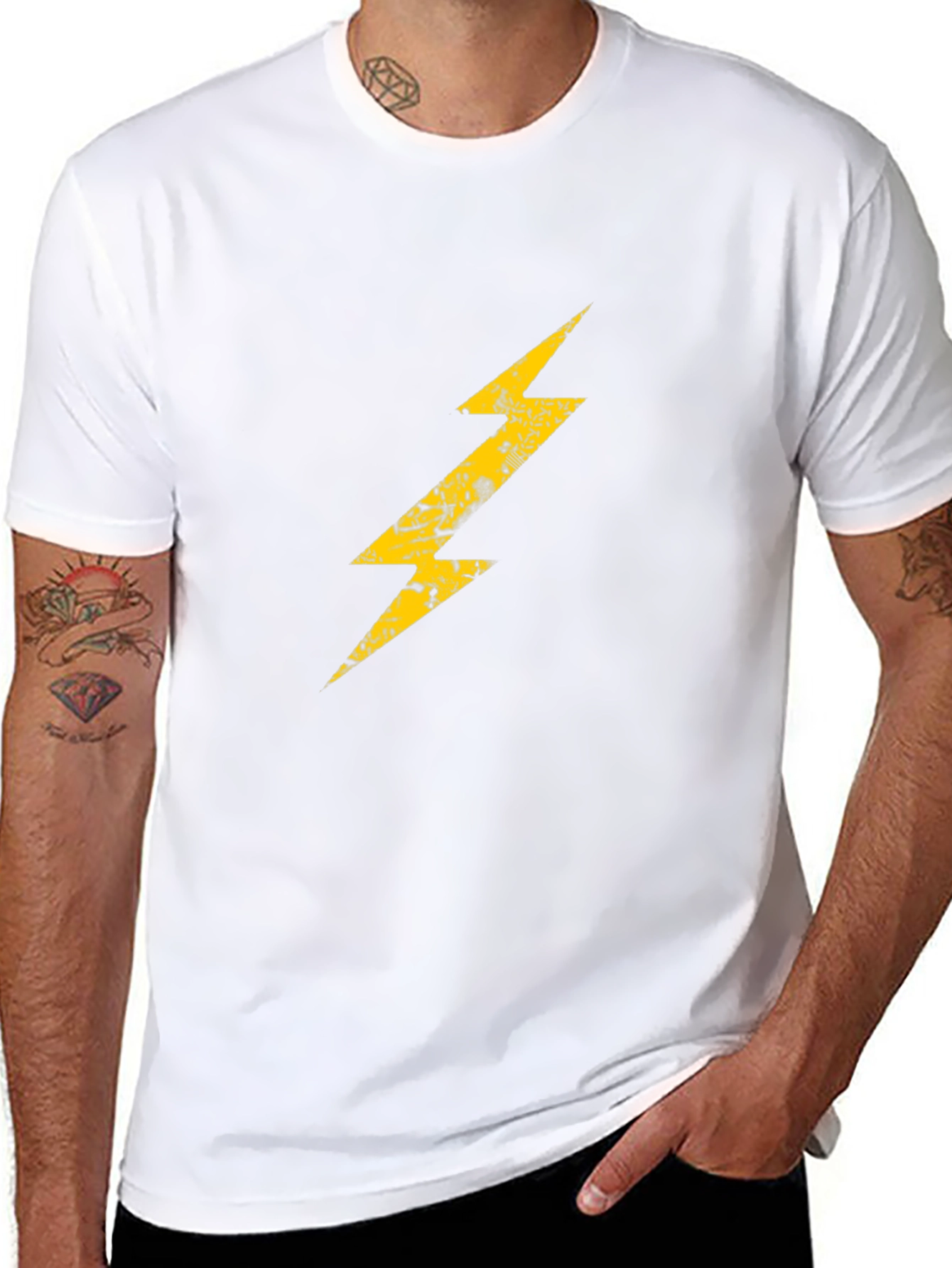 Black T-Shirt with Lightning Bolt Graphic Print