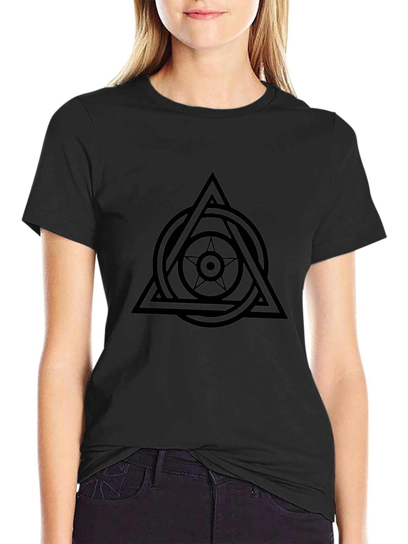 Geometric Star Circle Triangle Graphic Tee - Black