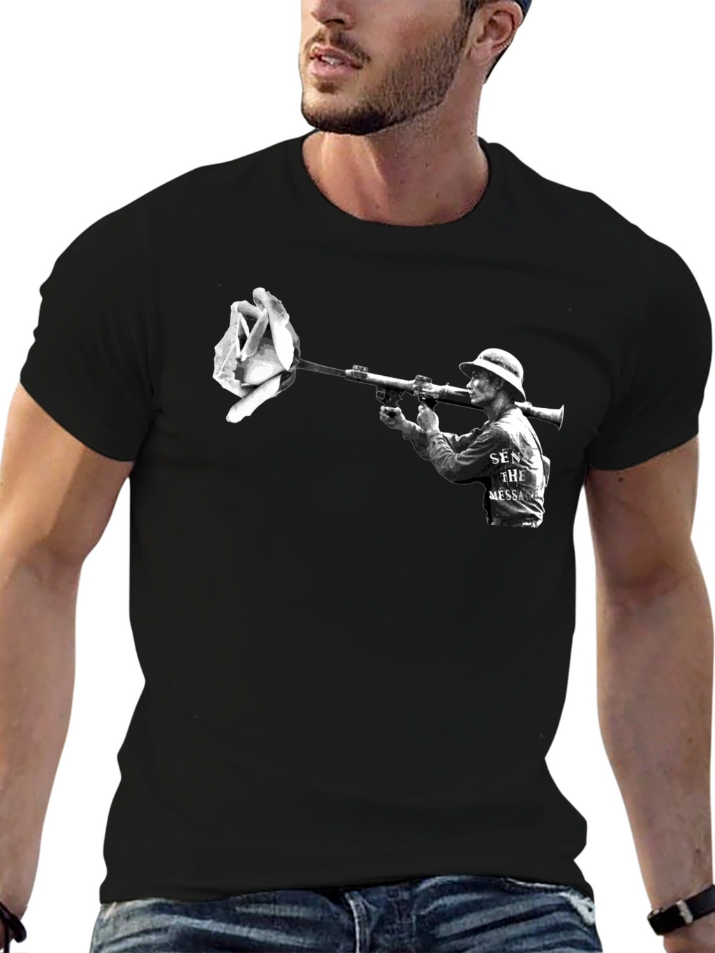 Artistic Graphic T-Shirt - Rose Bazooka Print