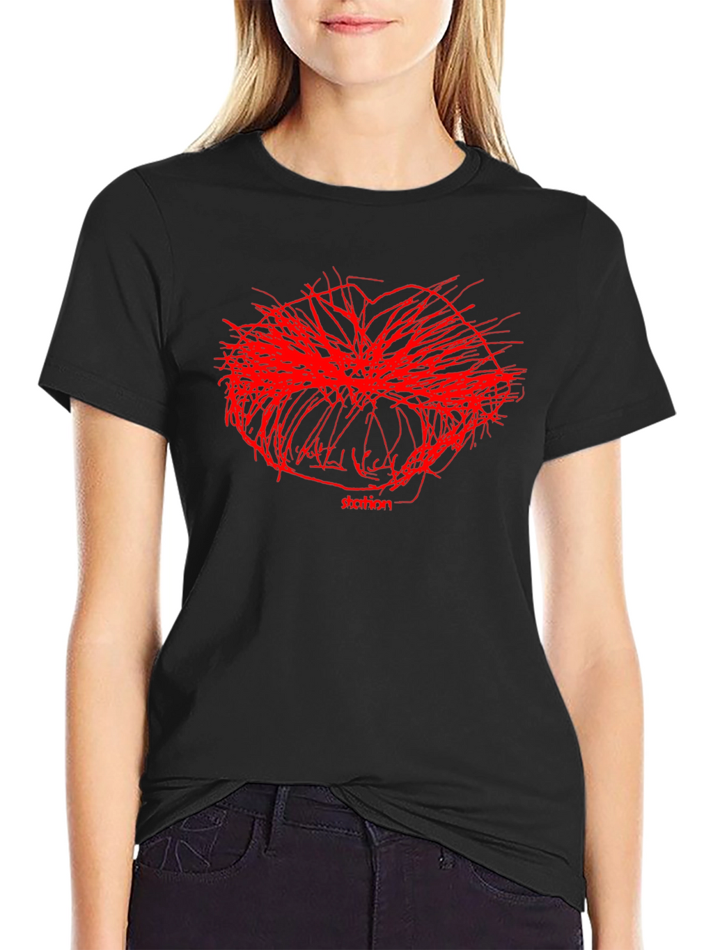 Abstract Red Graphic Print Black T-Shirt