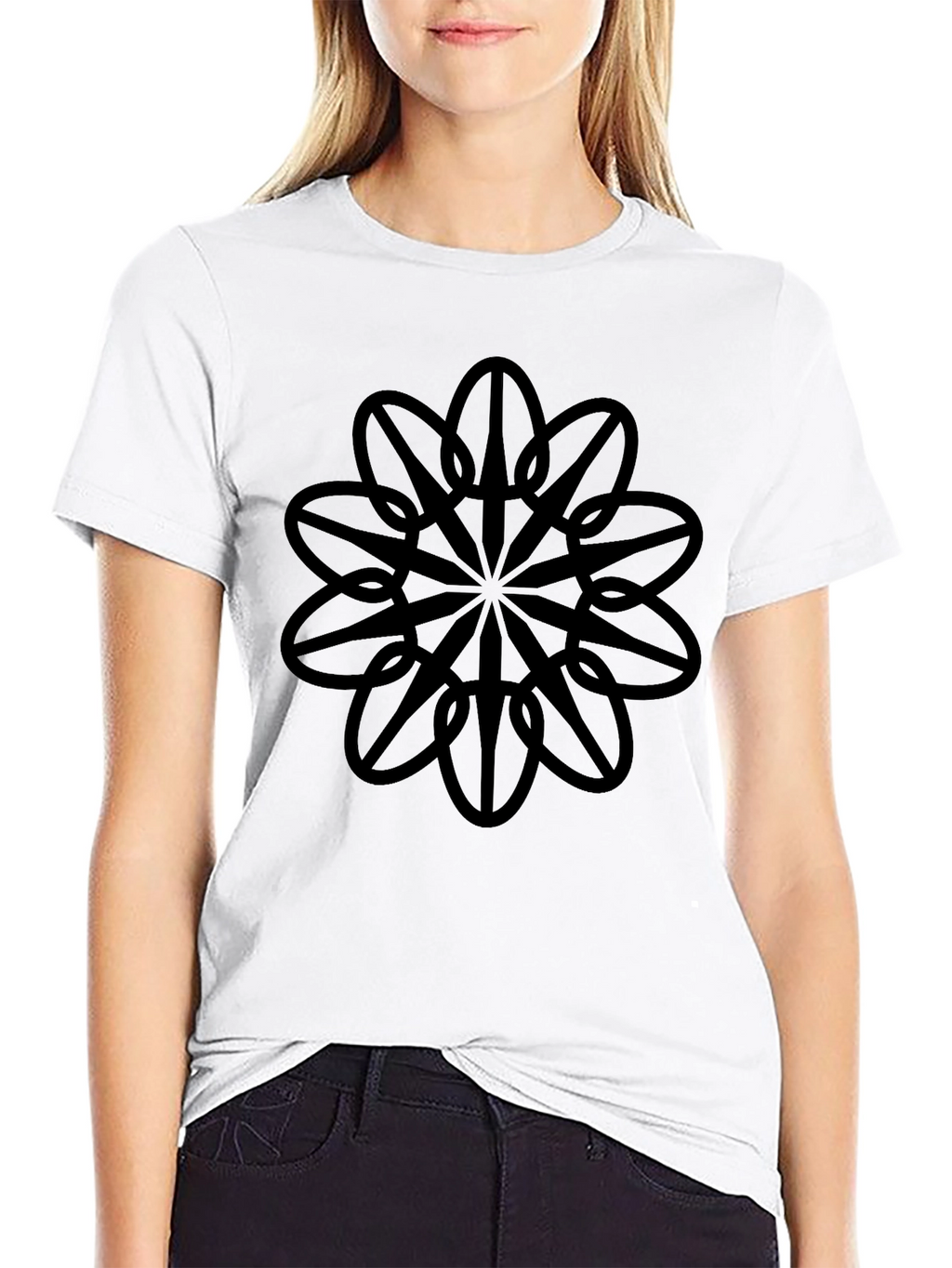 Geometric Flower Graphic Black T-Shirt