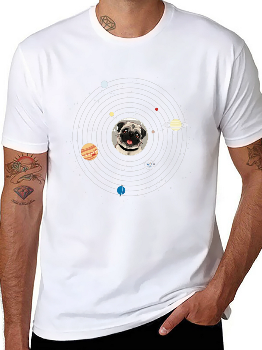 Pug in Space Mens Black T-Shirt