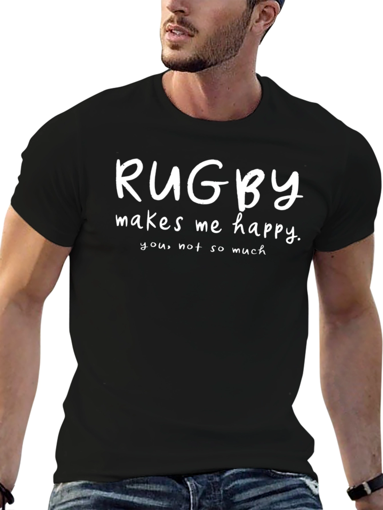 Rugby Makes Me Happy Black T-Shirt
