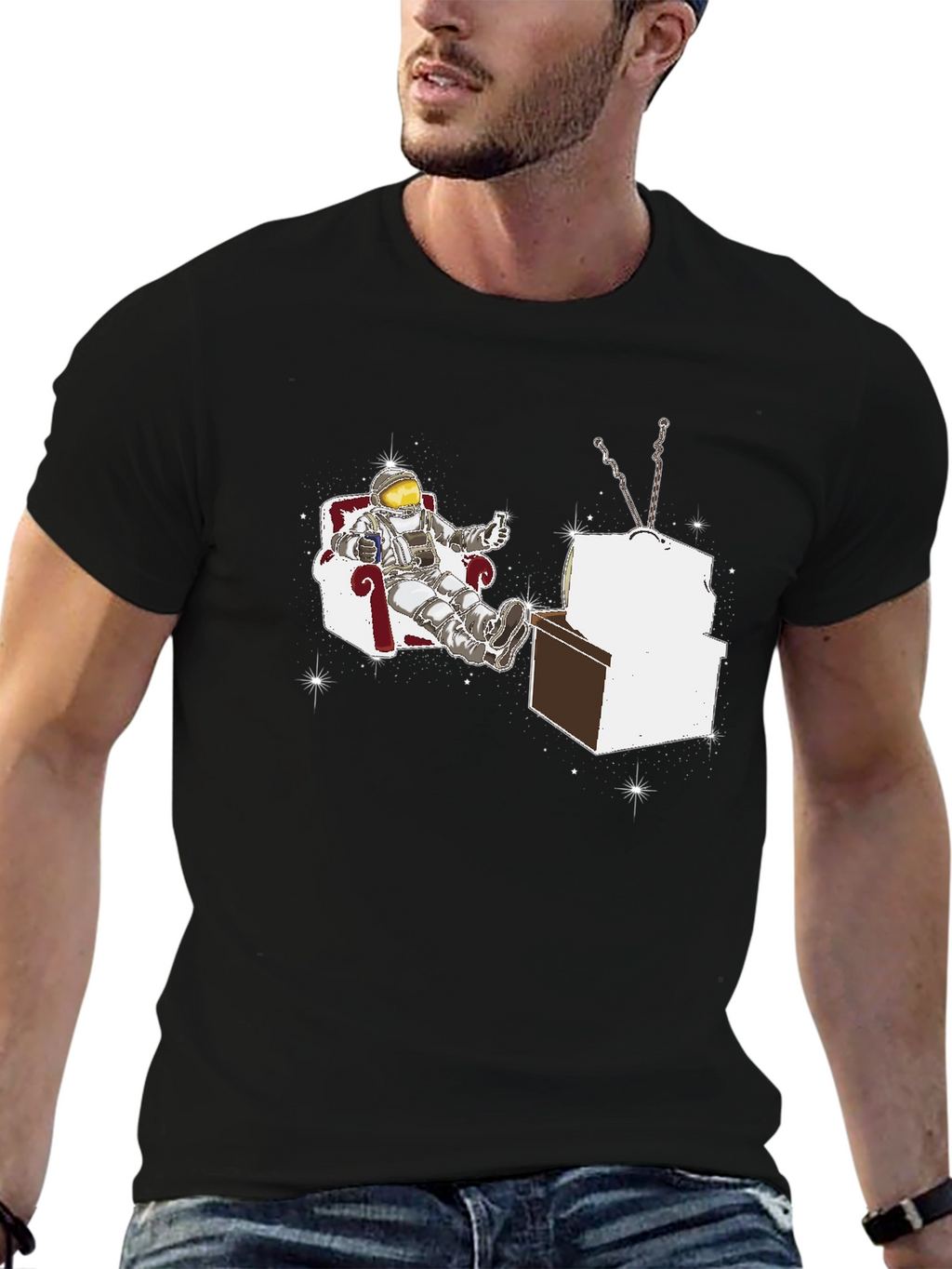 Astronaut Watching TV Graphic T-Shirt