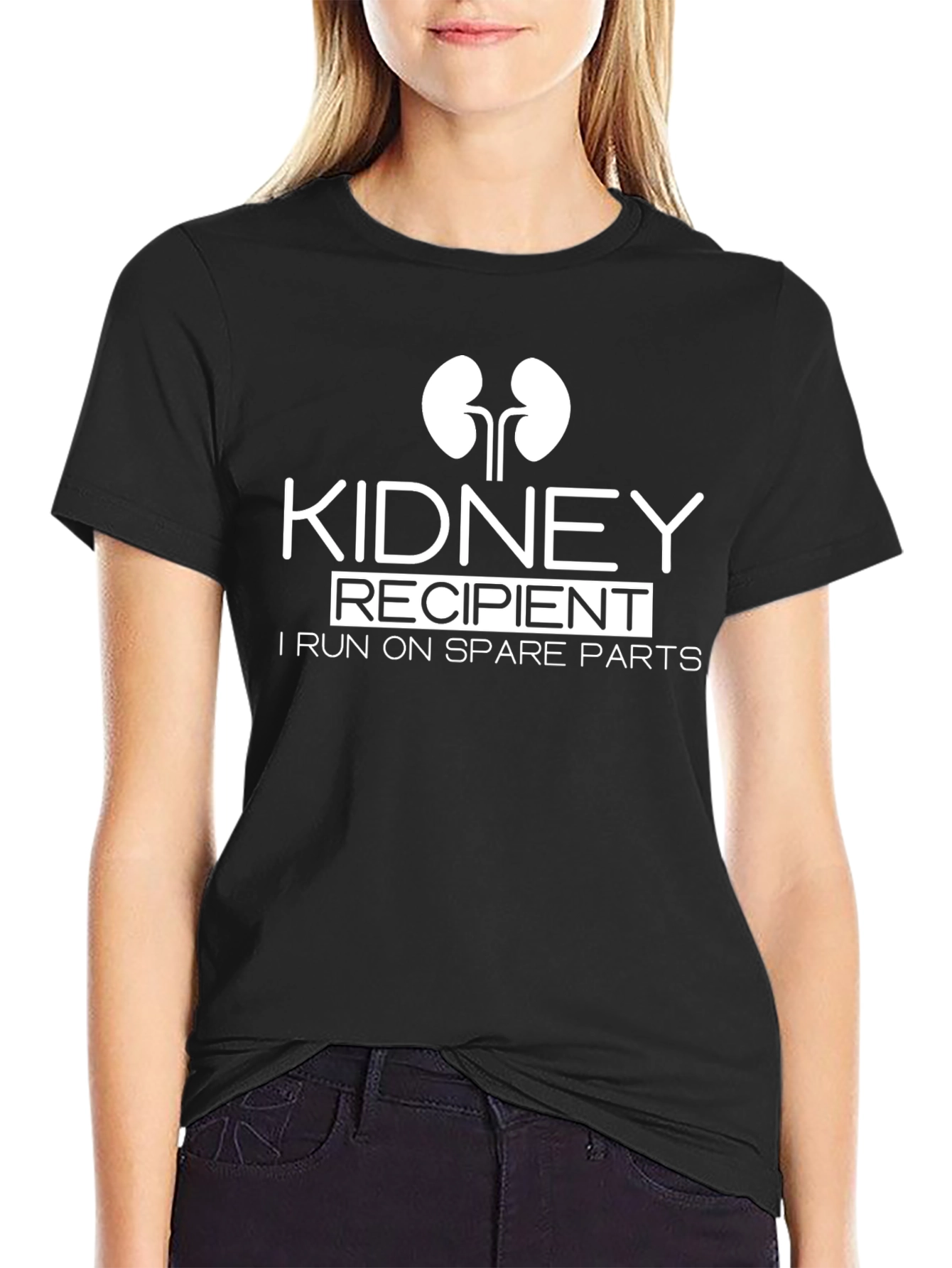 Kidney Recipient I Run On Spare Parts Black Graphic T-Shirt