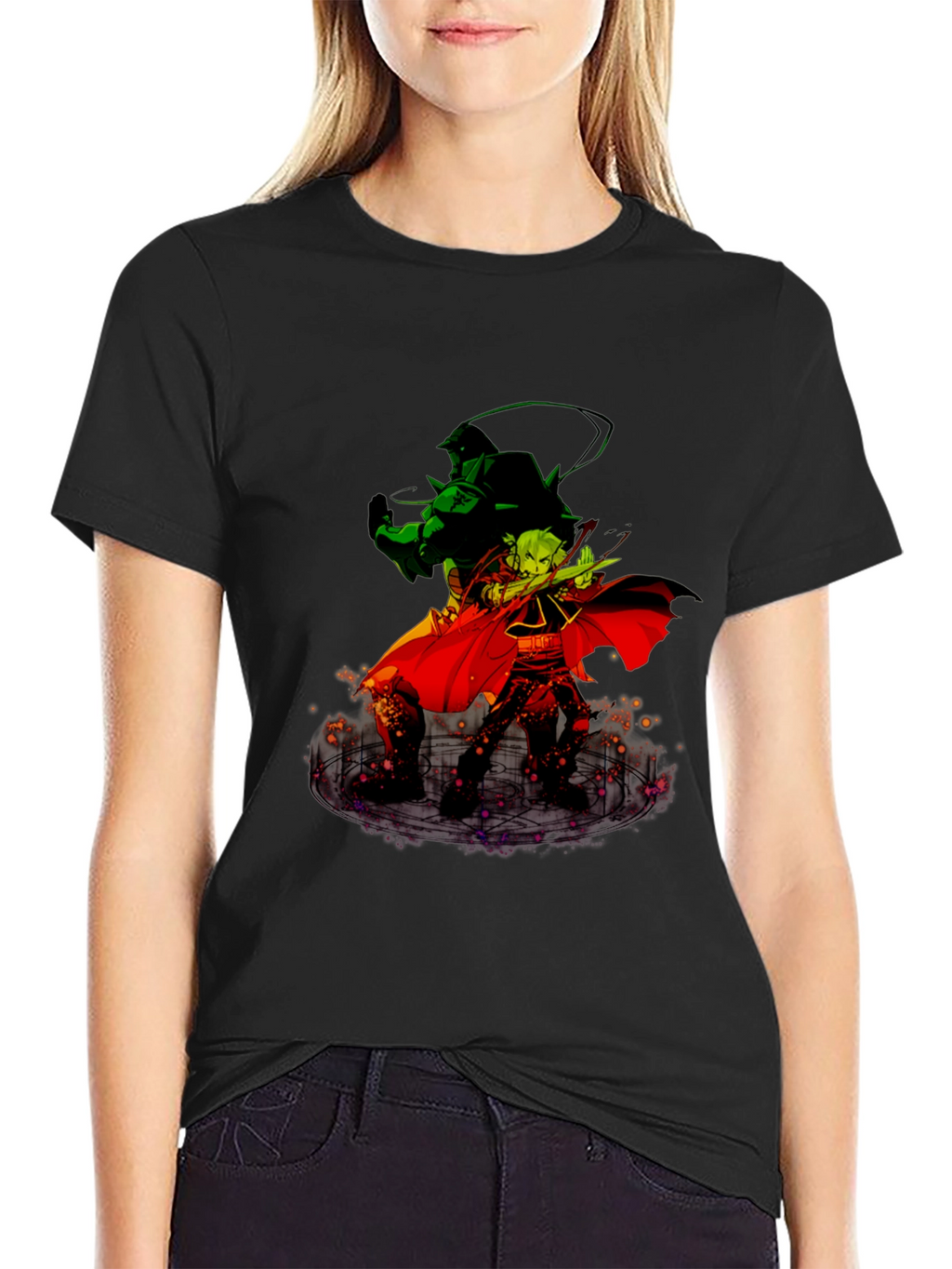 Anime Duo Graphic T-Shirt - Black Cotton Tee