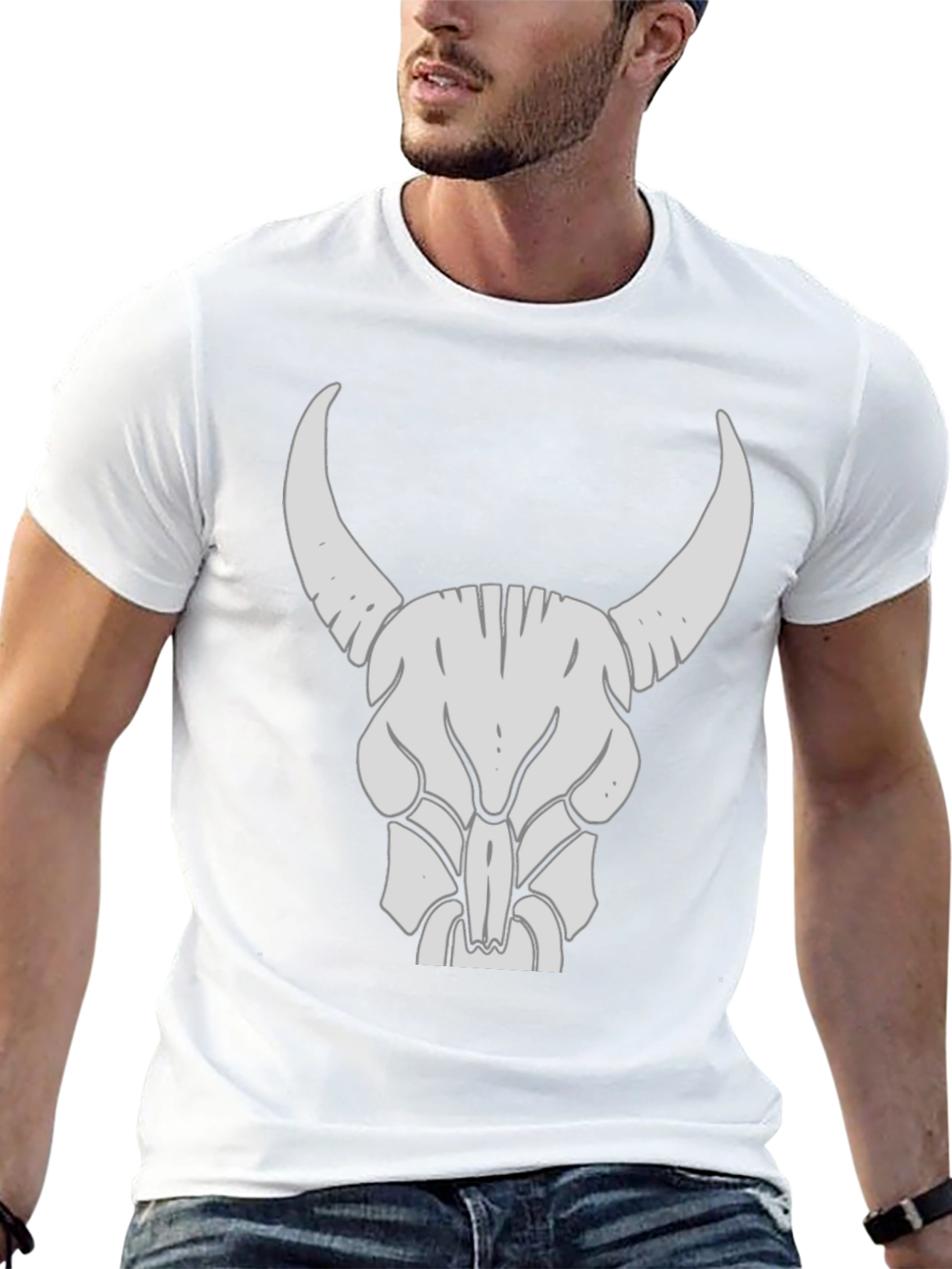 Bull Skull Graphic Tee - Black Cotton Casual Shirt