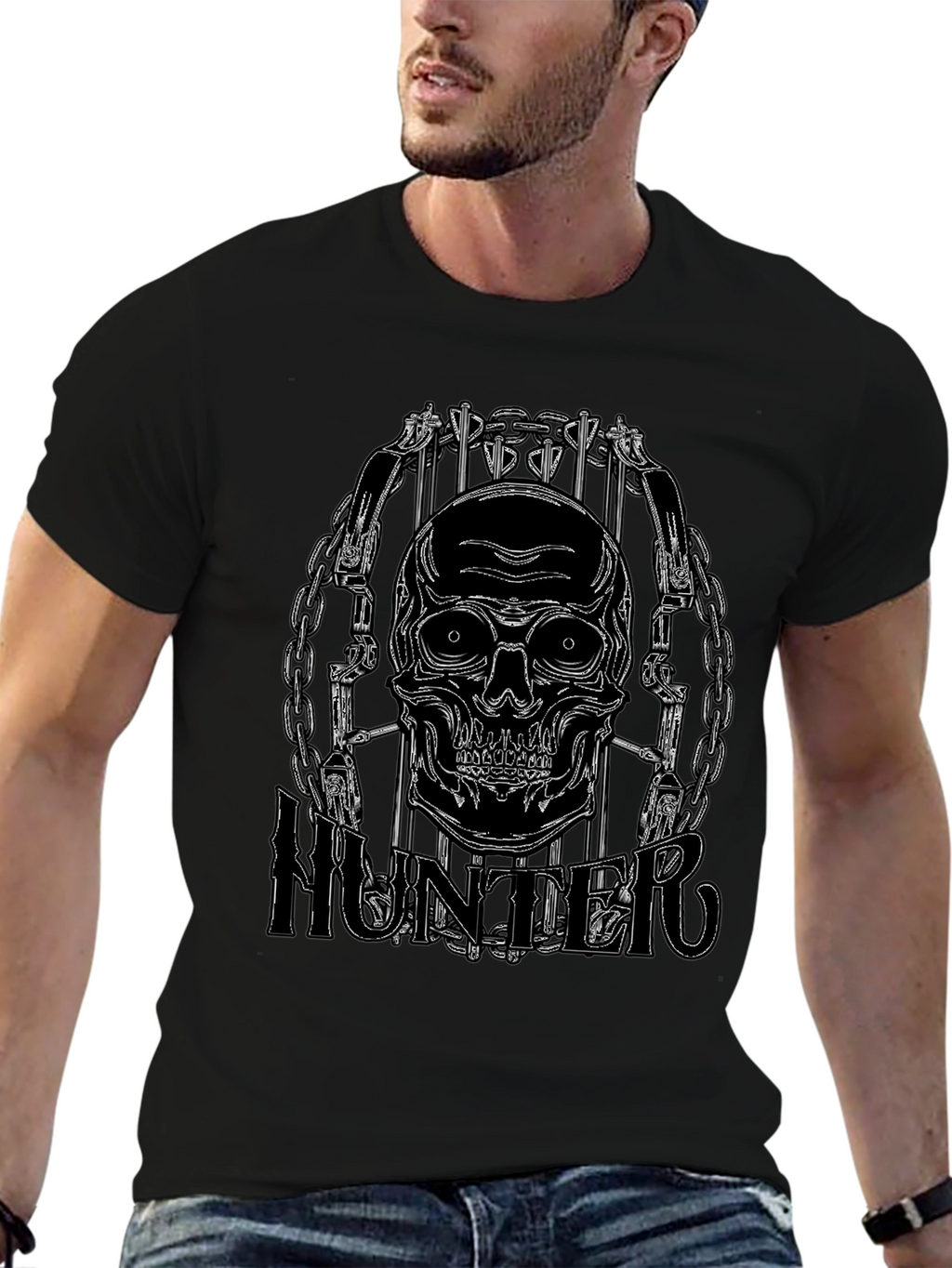Skull Hunter Black Graphic Tee