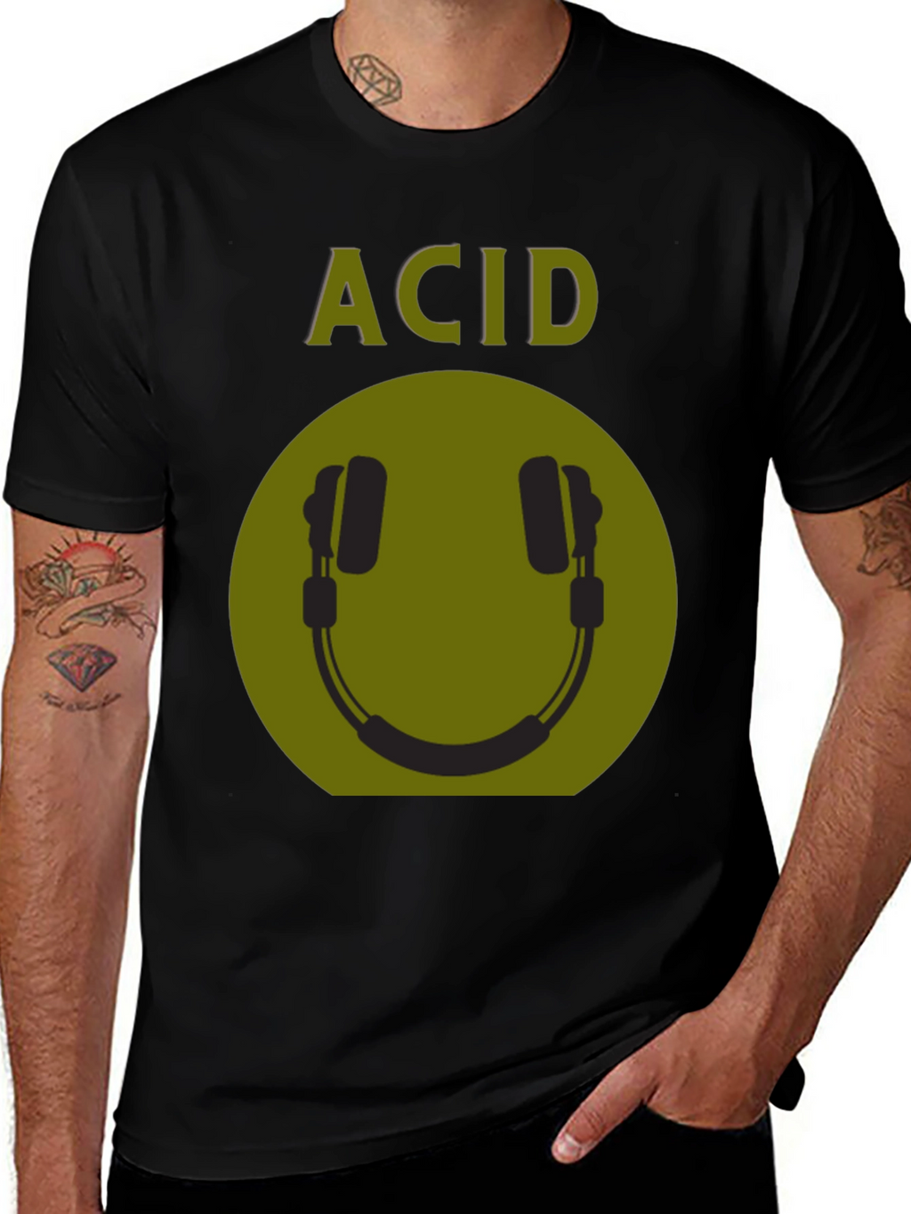 Acid Smiley Face Headphones Graphic Tee