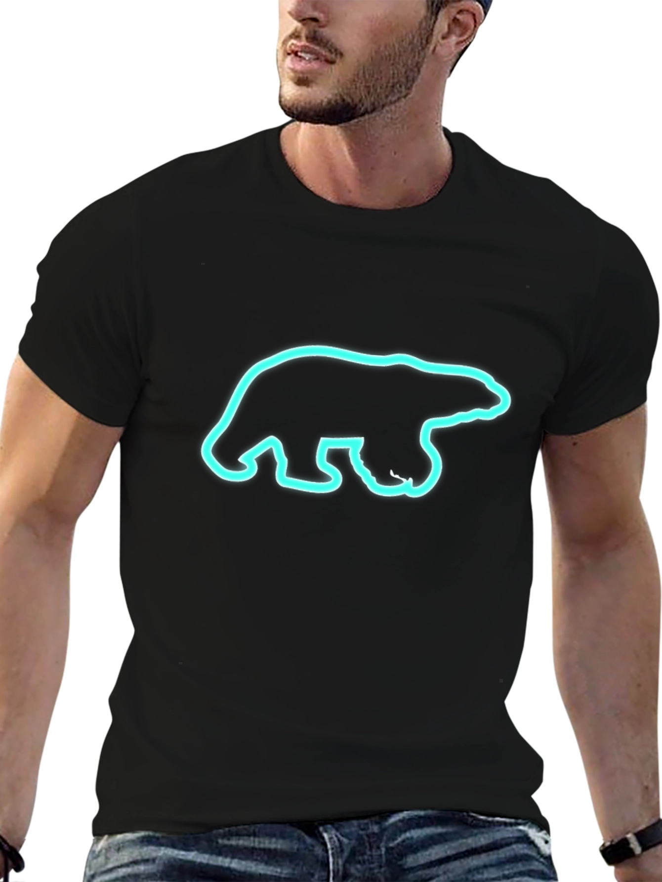 Black T-Shirt with Neon Polar Bear Graphic