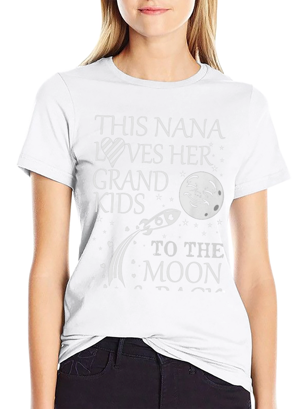 Nana Loves Grandkids Moon Black T-Shirt