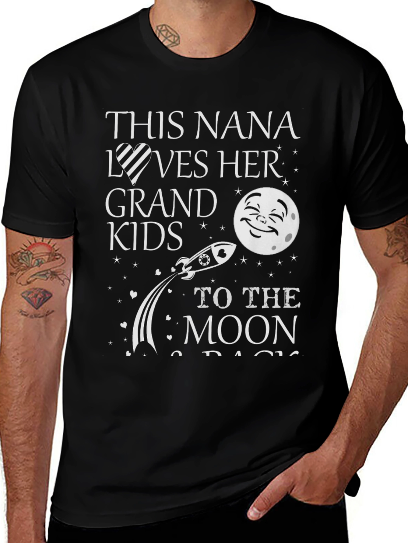 Nana Loves Grandkids Moon Black T-Shirt