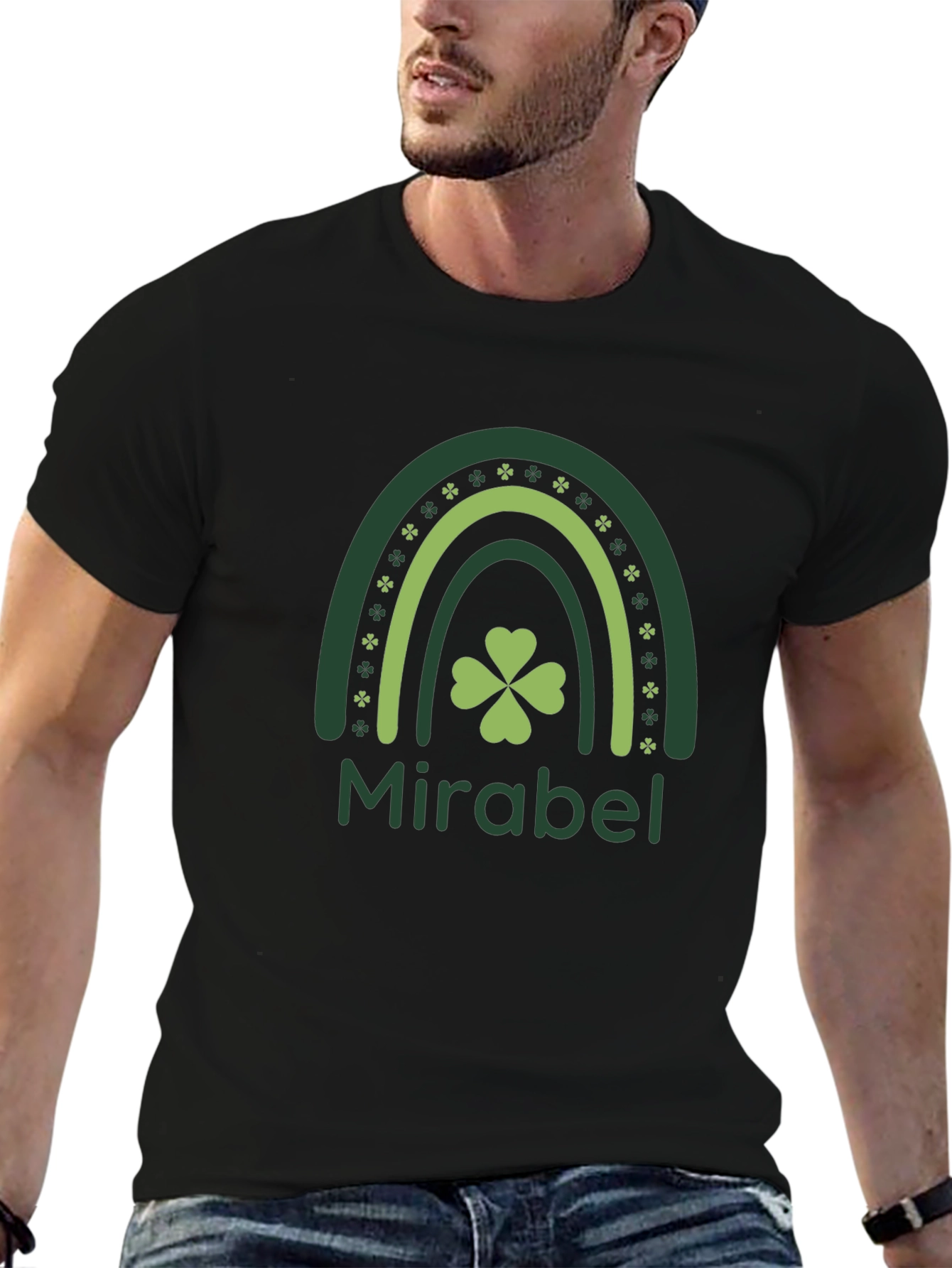 St. Patricks Day Mirabel Clover Rainbow Black T-Shirt