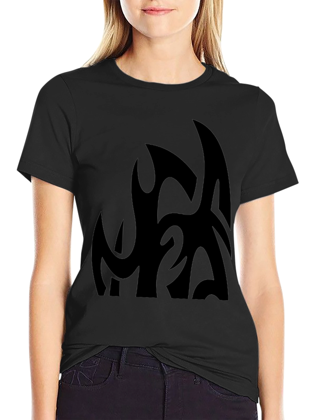 Black Graphic Tee - Abstract Design Casual Fit