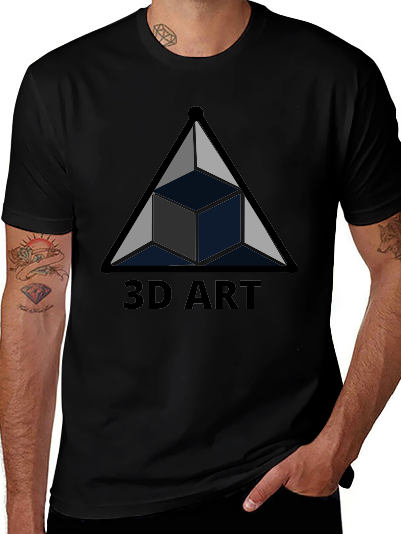 3D Art Black T-Shirt Geometric Cube Design