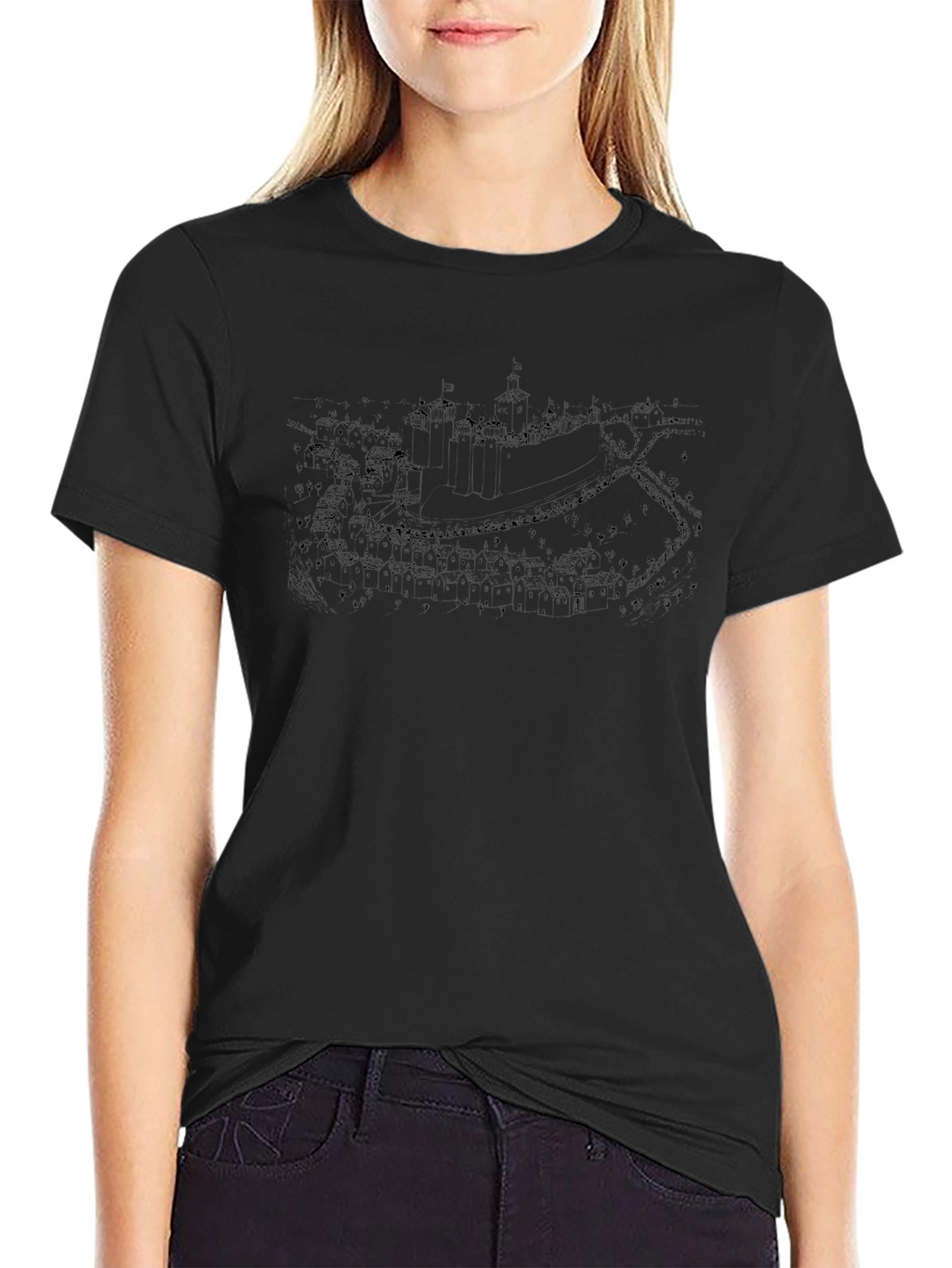 Mens Black Graphic Tee - Castle Map Print