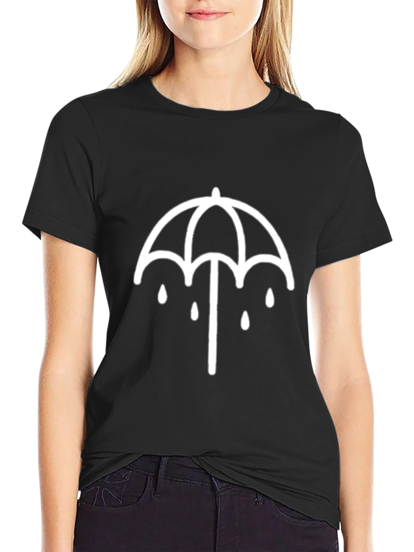 Black T-Shirt with Umbrella Graphic
