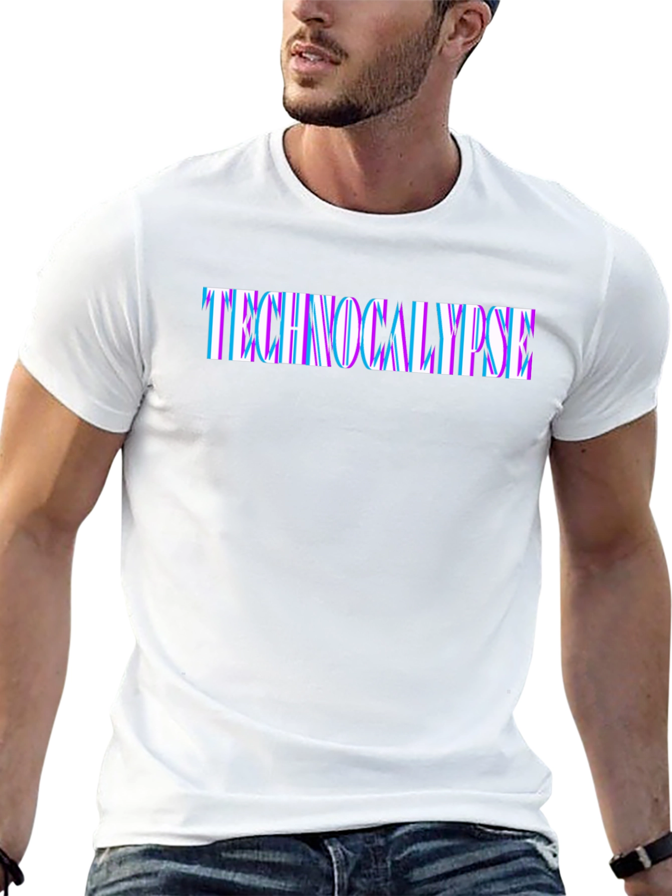 Technocalypse Glitch Text Black T-Shirt