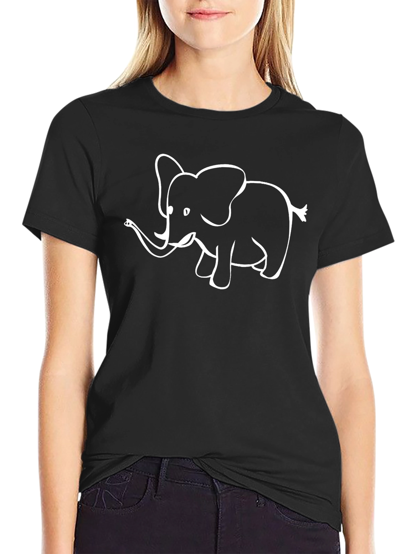 Elephant Graphic Tee - Black Cotton Casual T-Shirt