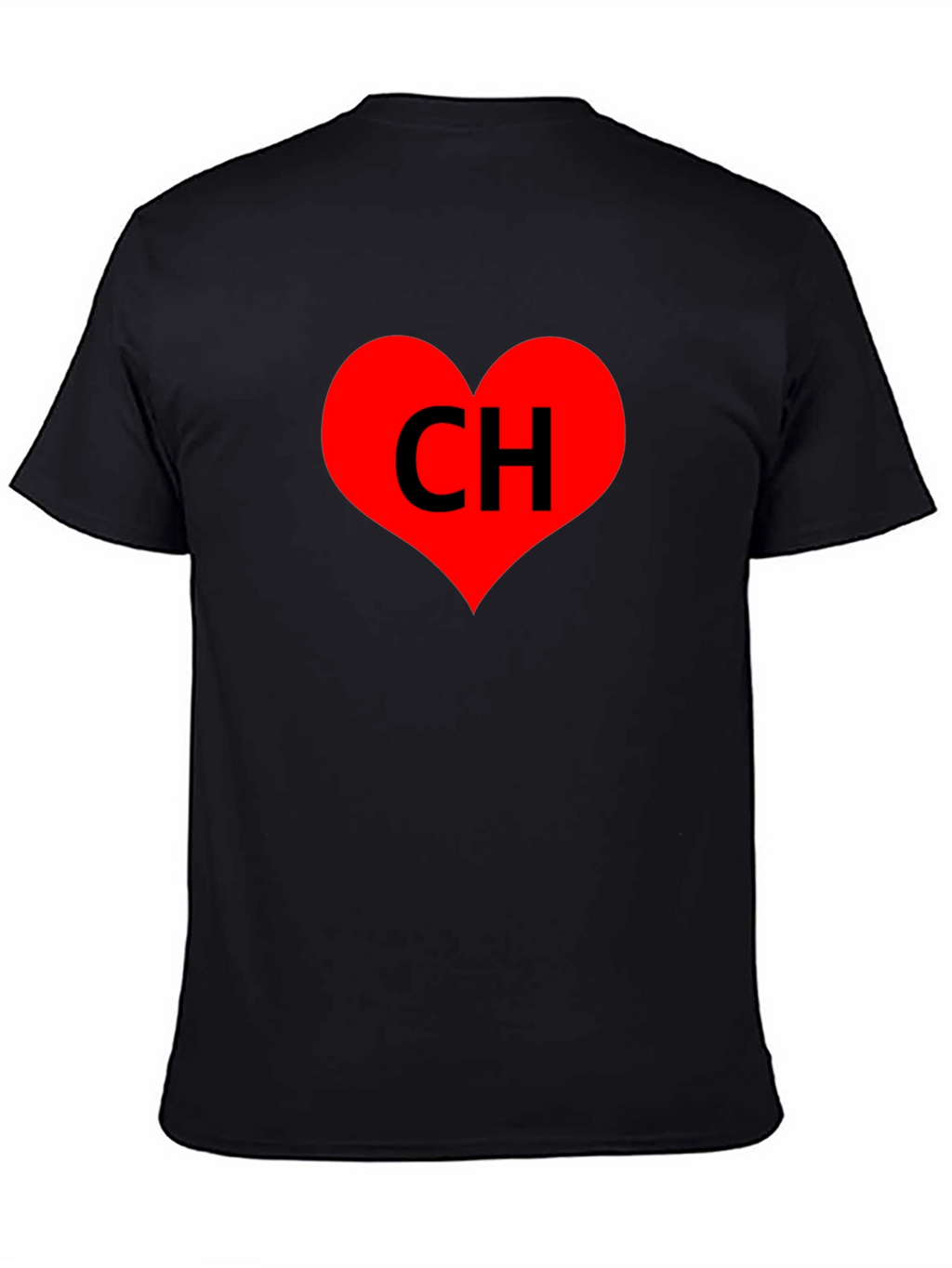 Black T-Shirt with Red Heart CH Graphic Print