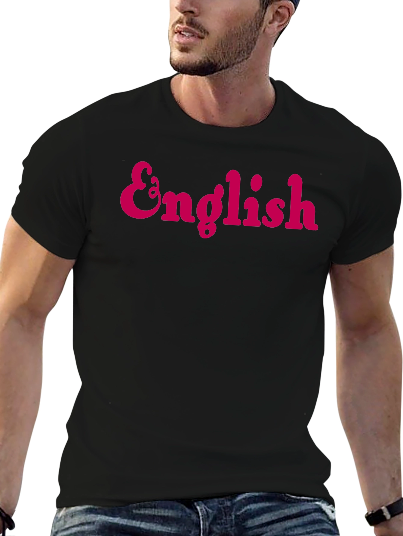 English Text Black T-Shirt